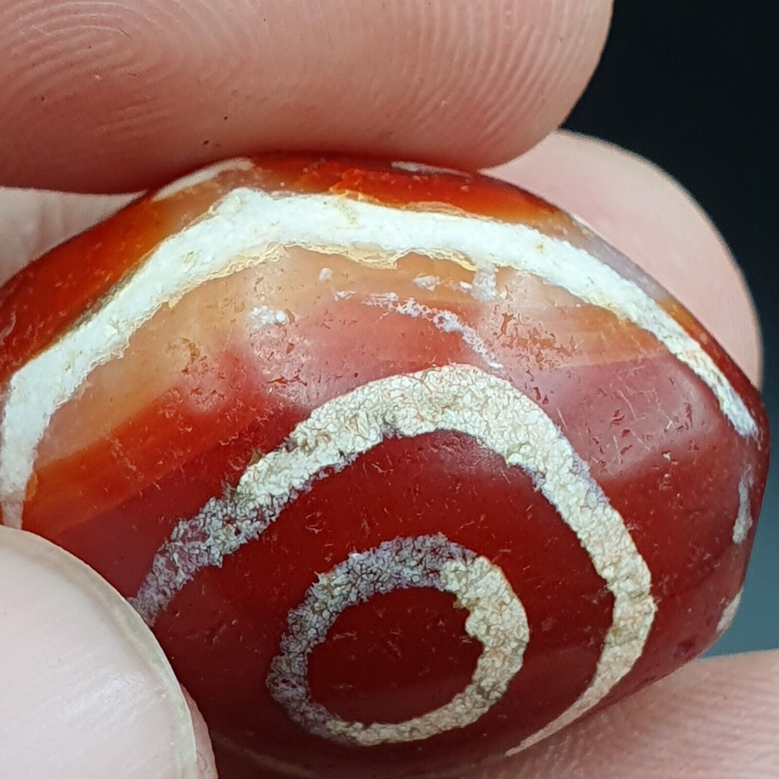 Antique Tibetan Nepalese RED Etched Agate Bead Decorated Carnelian Beads ETA-1