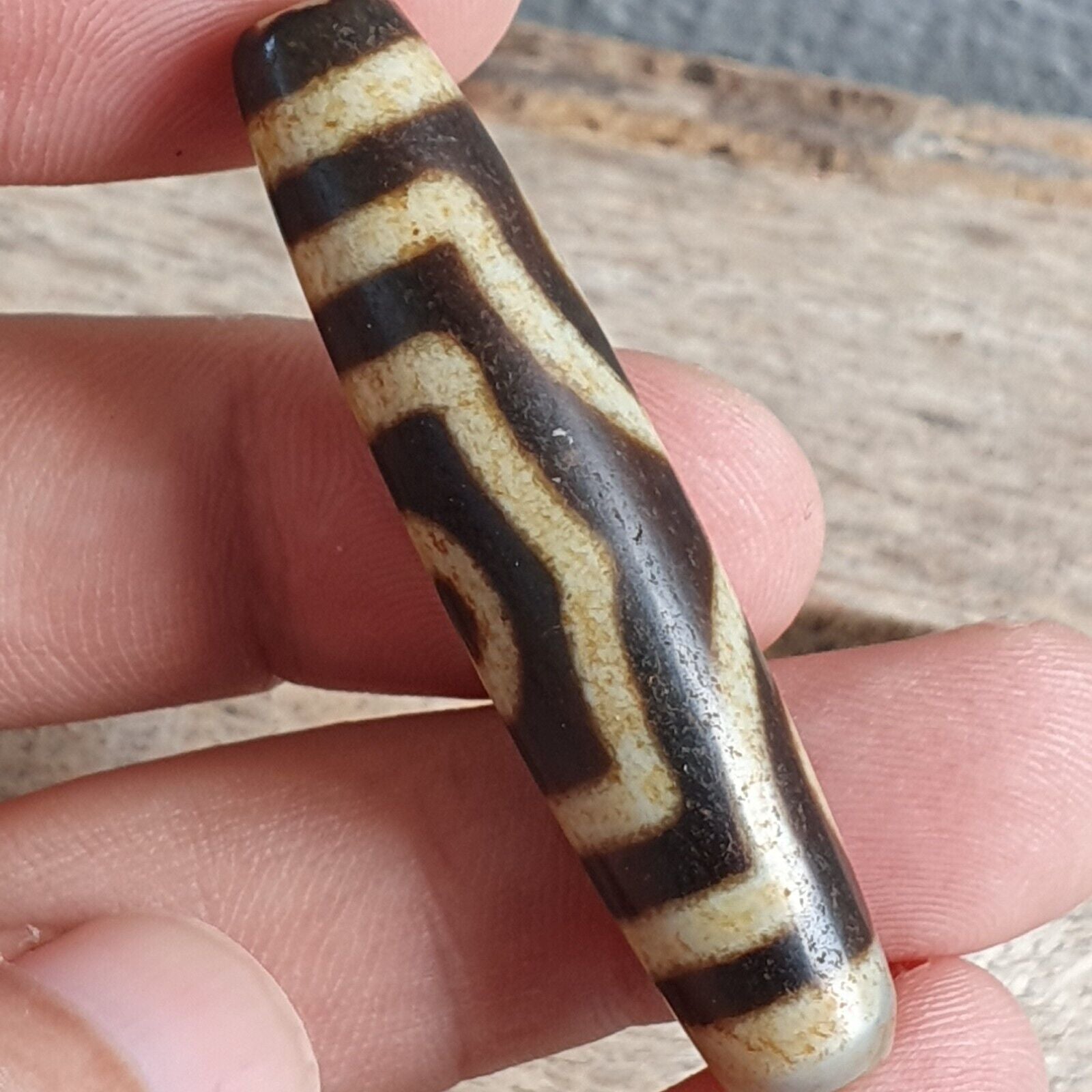 Himalayan Tibetan Dzi 3 eyes Pattern Spiritual Amulet Mala Bead Unique Beads