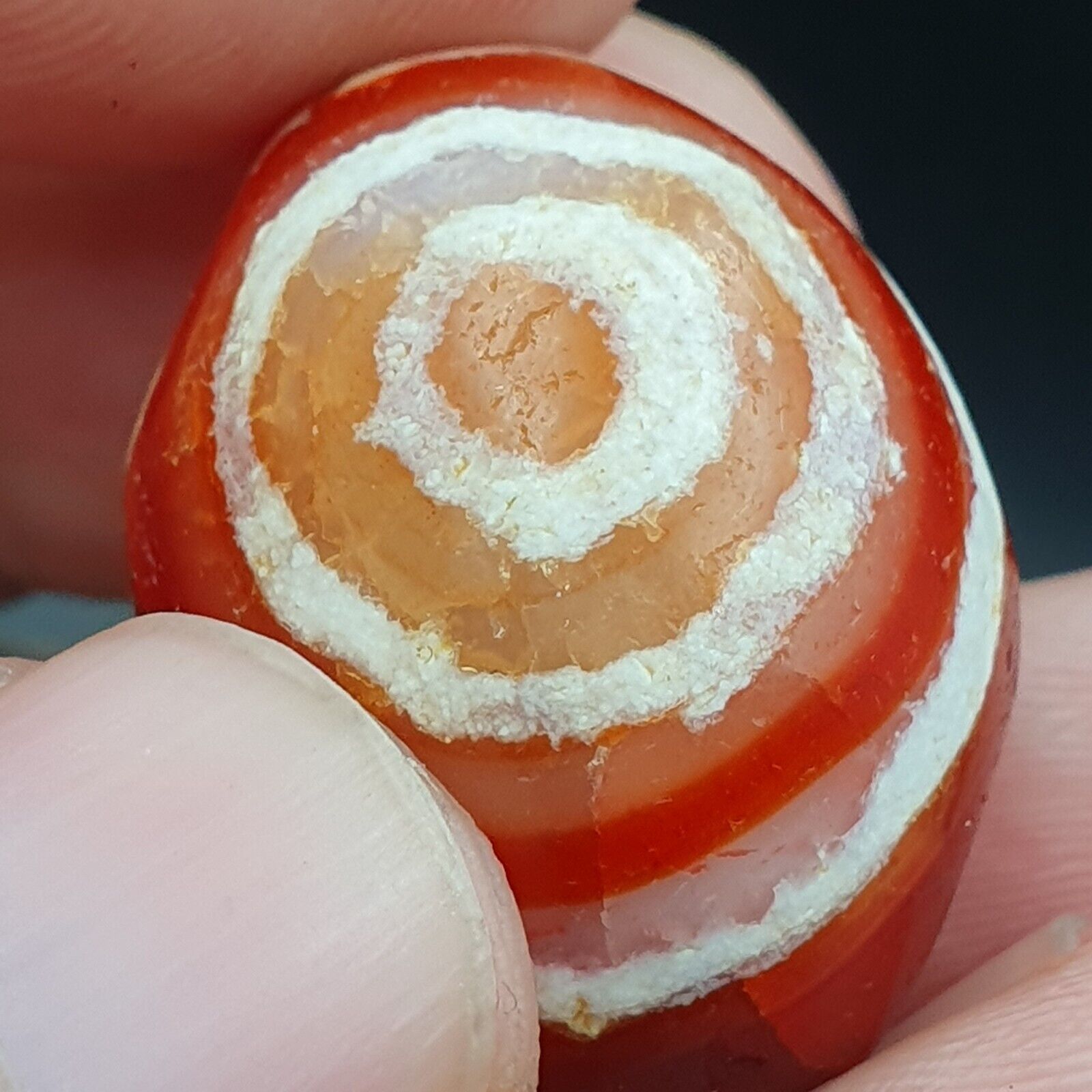 Antique Tibetan Nepalese RED Etched Agate Bead Decorated Carnelian Beads ETA-1