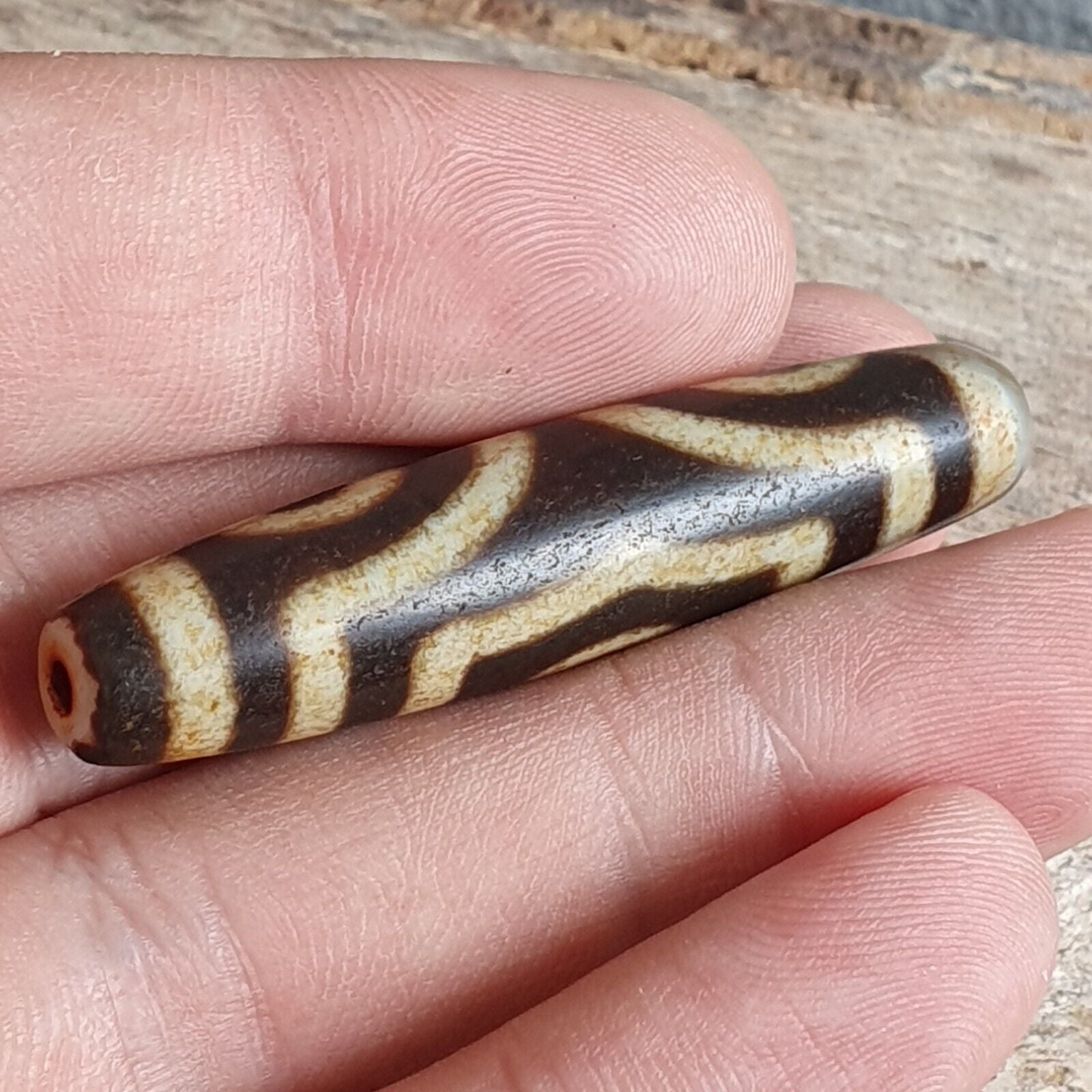 Himalayan Tibetan Dzi 3 eyes Pattern Spiritual Amulet Mala Bead Unique Beads