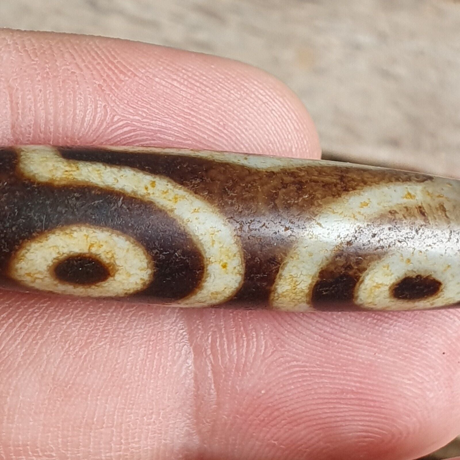 Himalayan Tibetan Dzi 3 eyes Pattern Spiritual Amulet Mala Bead Unique Beads