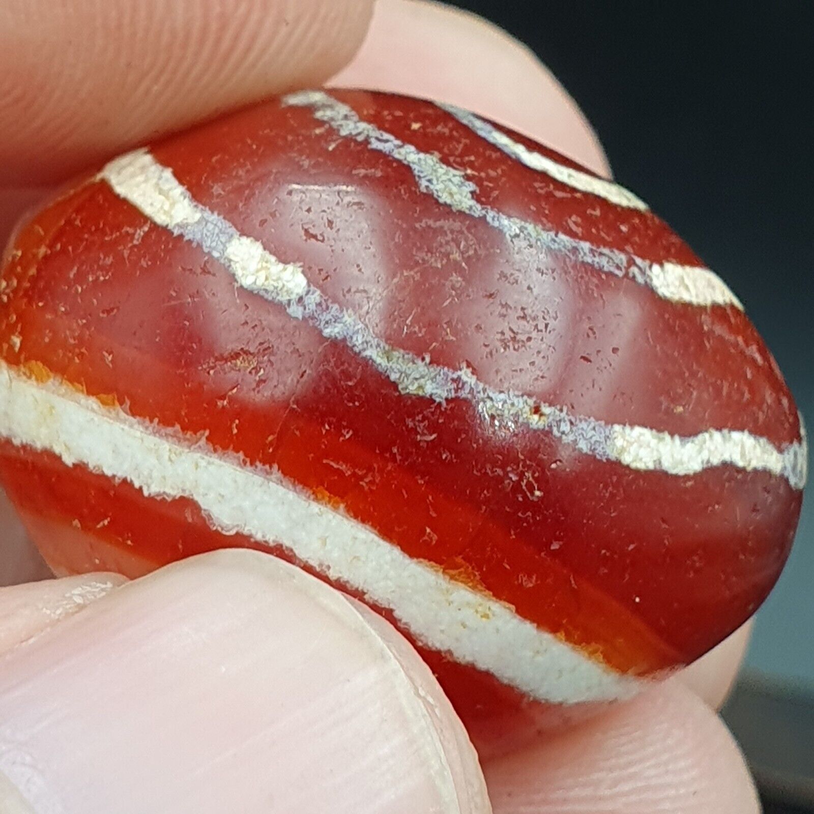 Antique Tibetan Nepalese RED Etched Agate Bead Decorated Carnelian Beads ETA-1