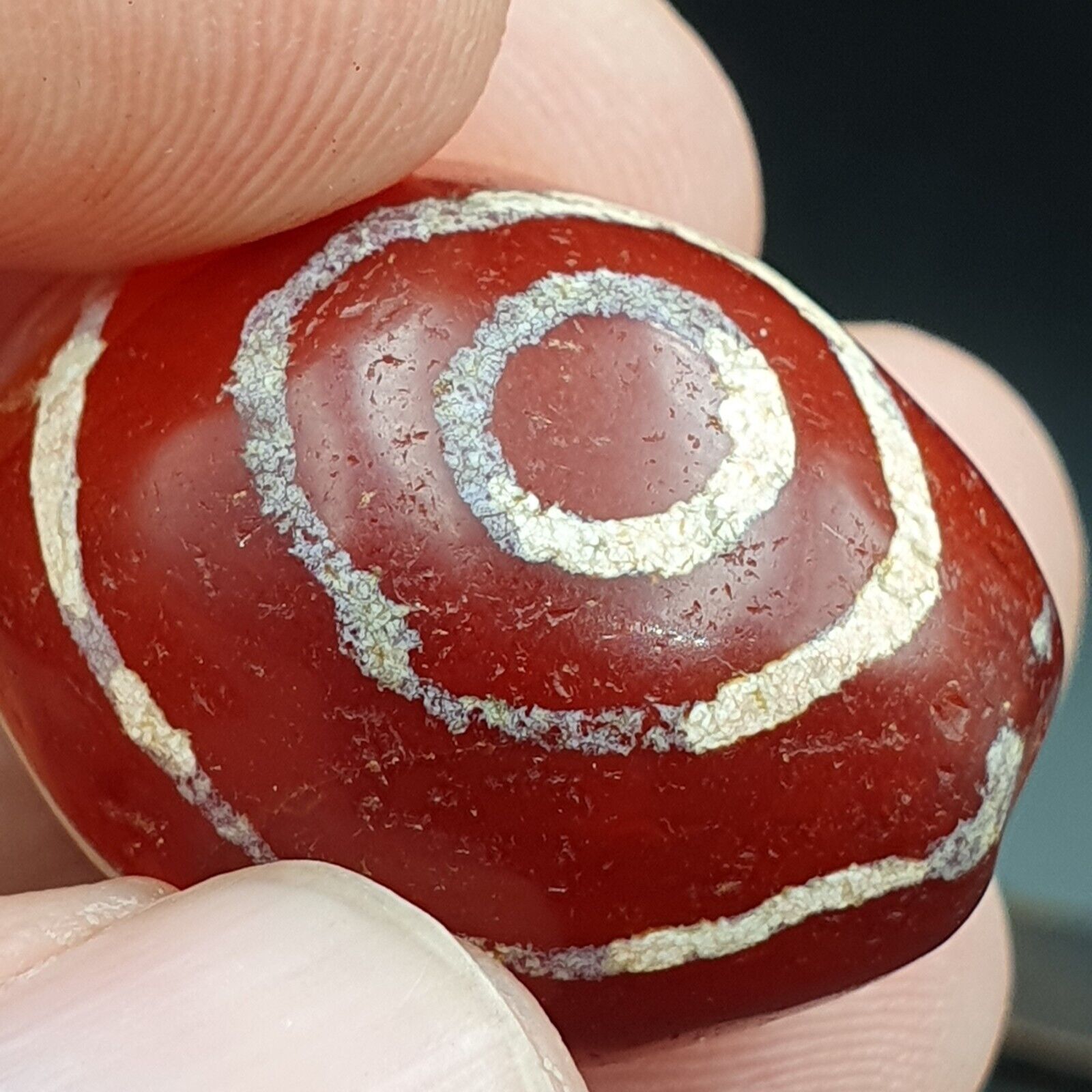 Antique Tibetan Nepalese RED Etched Agate Bead Decorated Carnelian Beads ETA-1