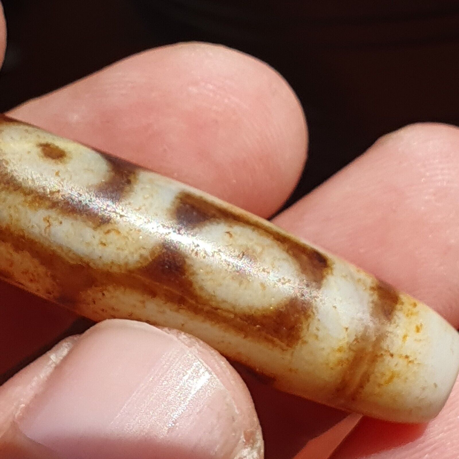 Himalayan Tibetan Dzi 6 eyes Pattern Spiritual Amulet Mala Bead Unique Beads