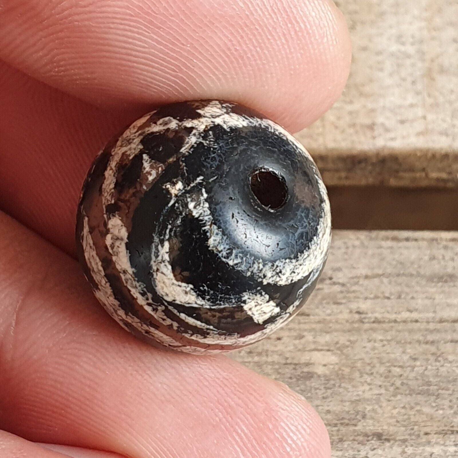 ETA-3 Antique Tibetan Etched Agate Bead Decorated Carnelian Beads