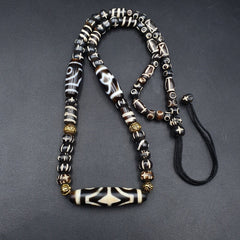 Vintage Antique Agate 3 eye bead Tibet Himalayan Dzi pendant Necklace