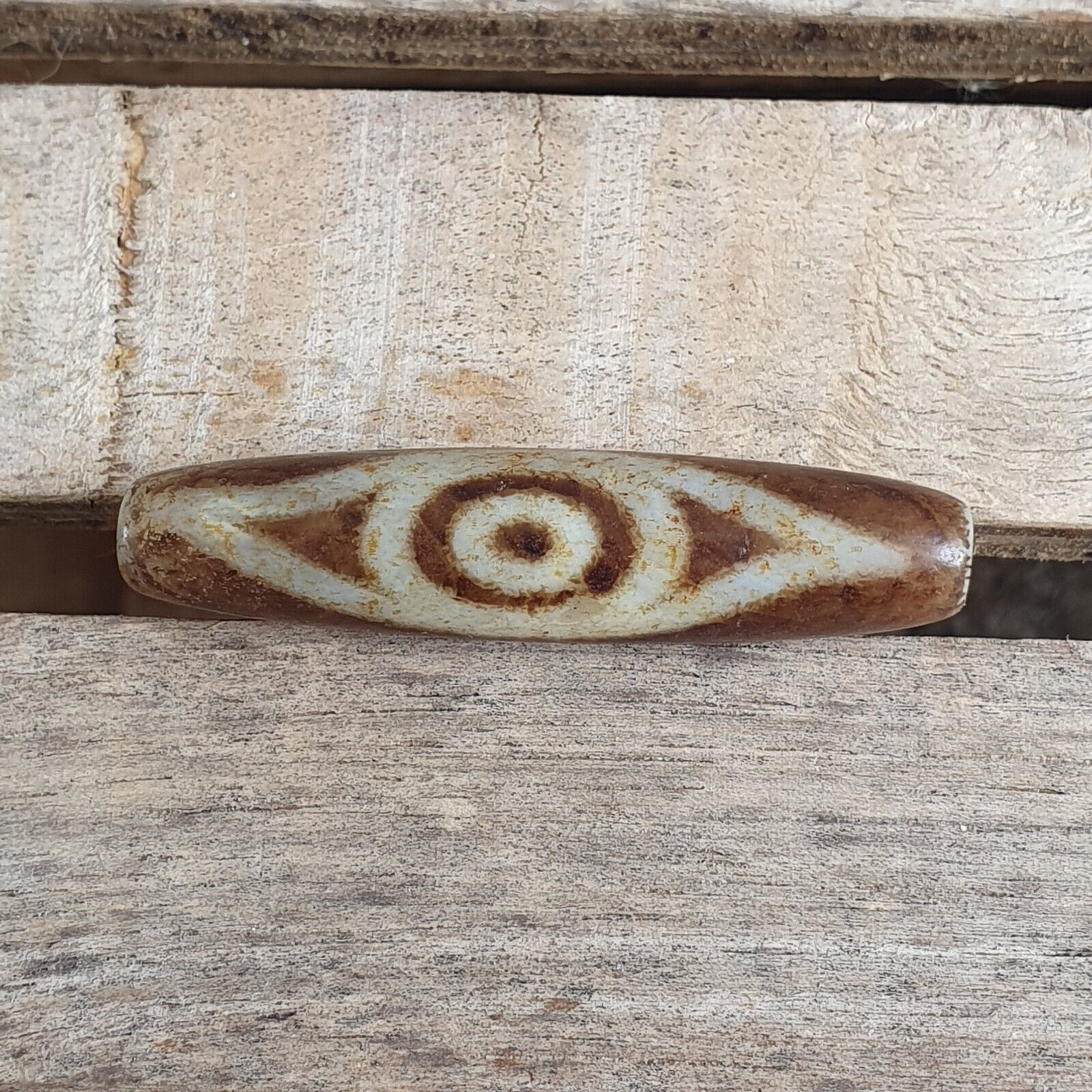 Rare Himalayan Tibetan Dzi Double Unique Eyes Spiritual Amulet Mala Bead