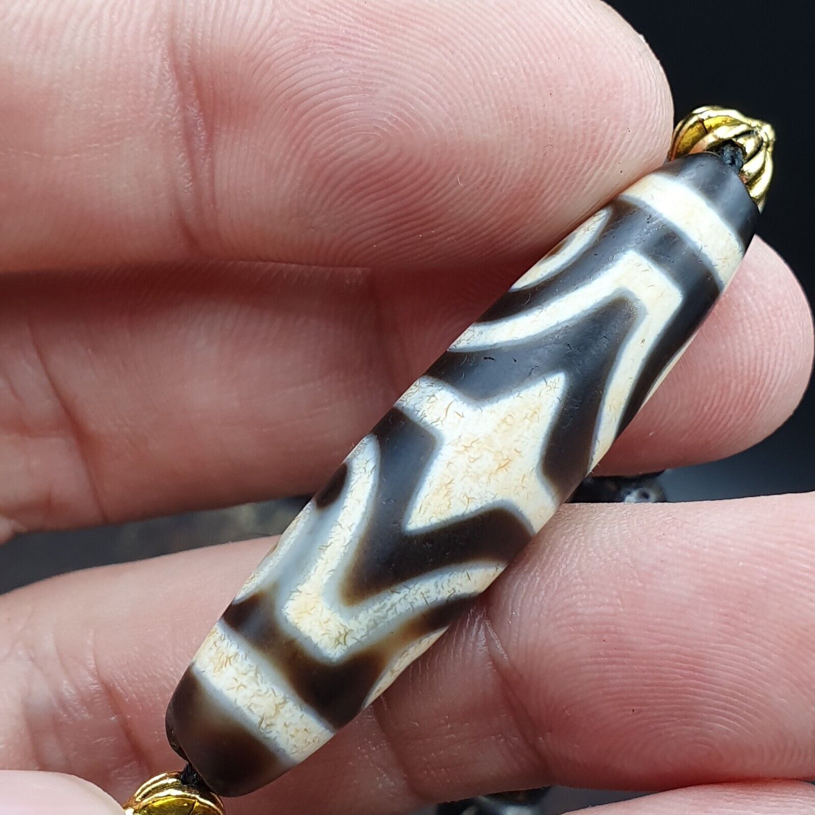 Vintage Antique Agate 3 eye bead Tibet Himalayan Dzi pendant Necklace