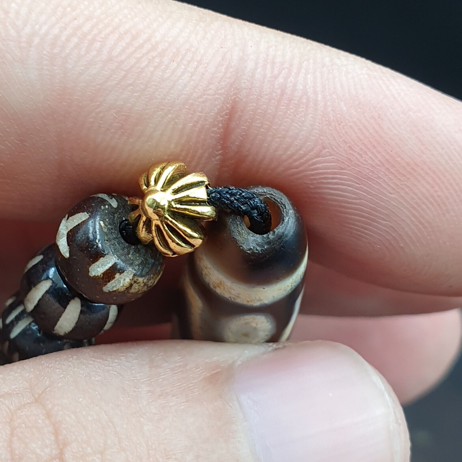 Vintage Antique Agate 3 eye bead Tibet Himalayan Dzi pendant Necklace