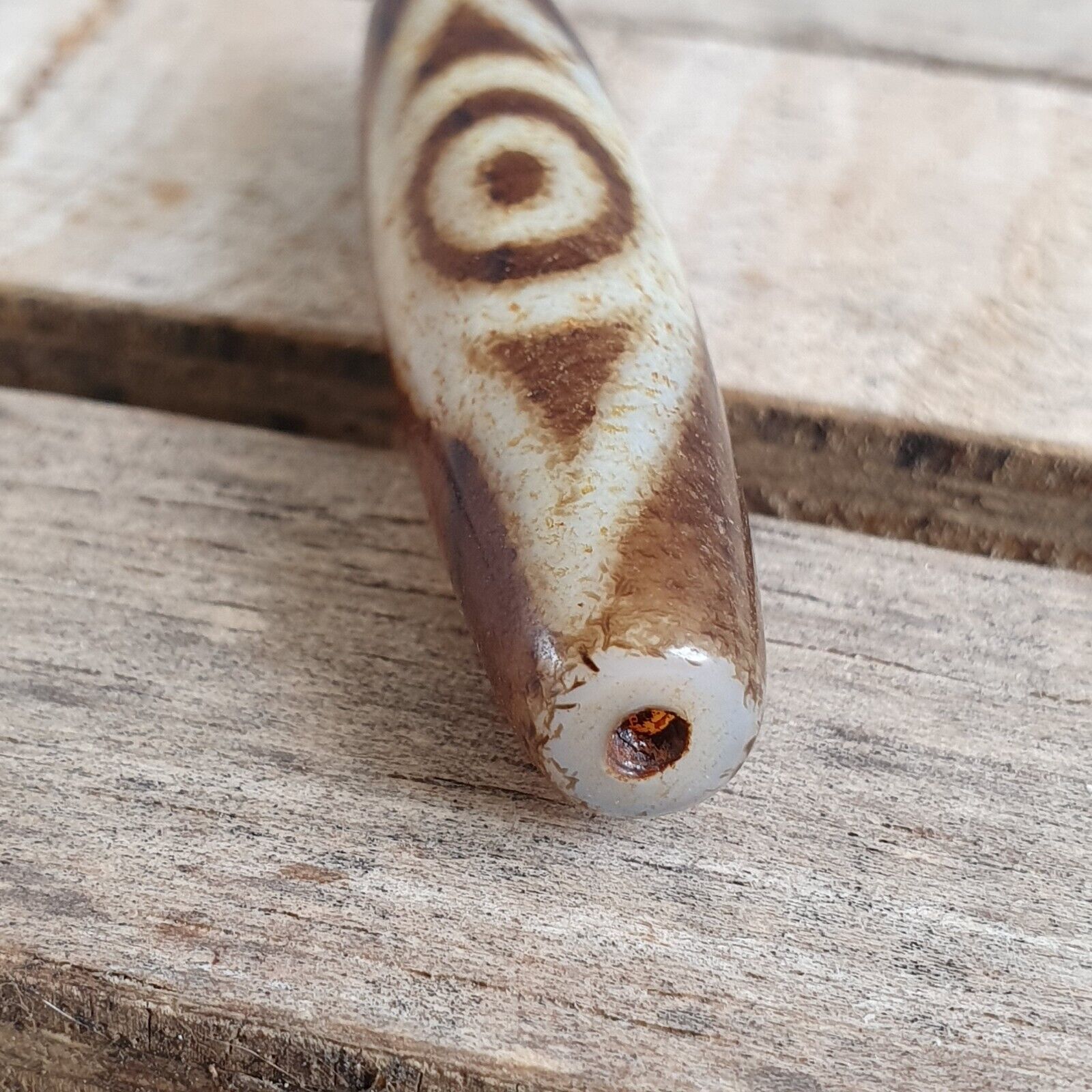 Rare Himalayan Tibetan Dzi Double Unique Eyes Spiritual Amulet Mala Bead