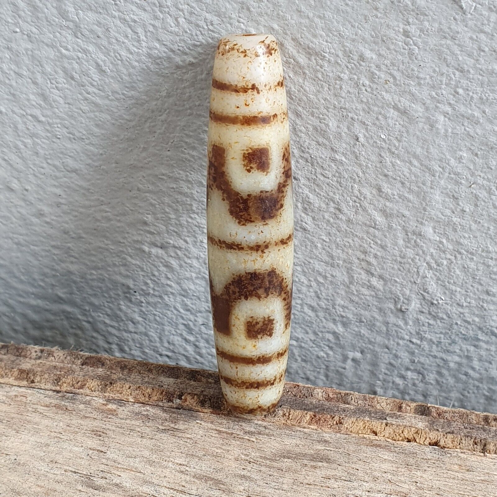 T36- Himalayan Tibetan Dzi 6 eyes Triple Lines Spiritual Amulet Mala Bead