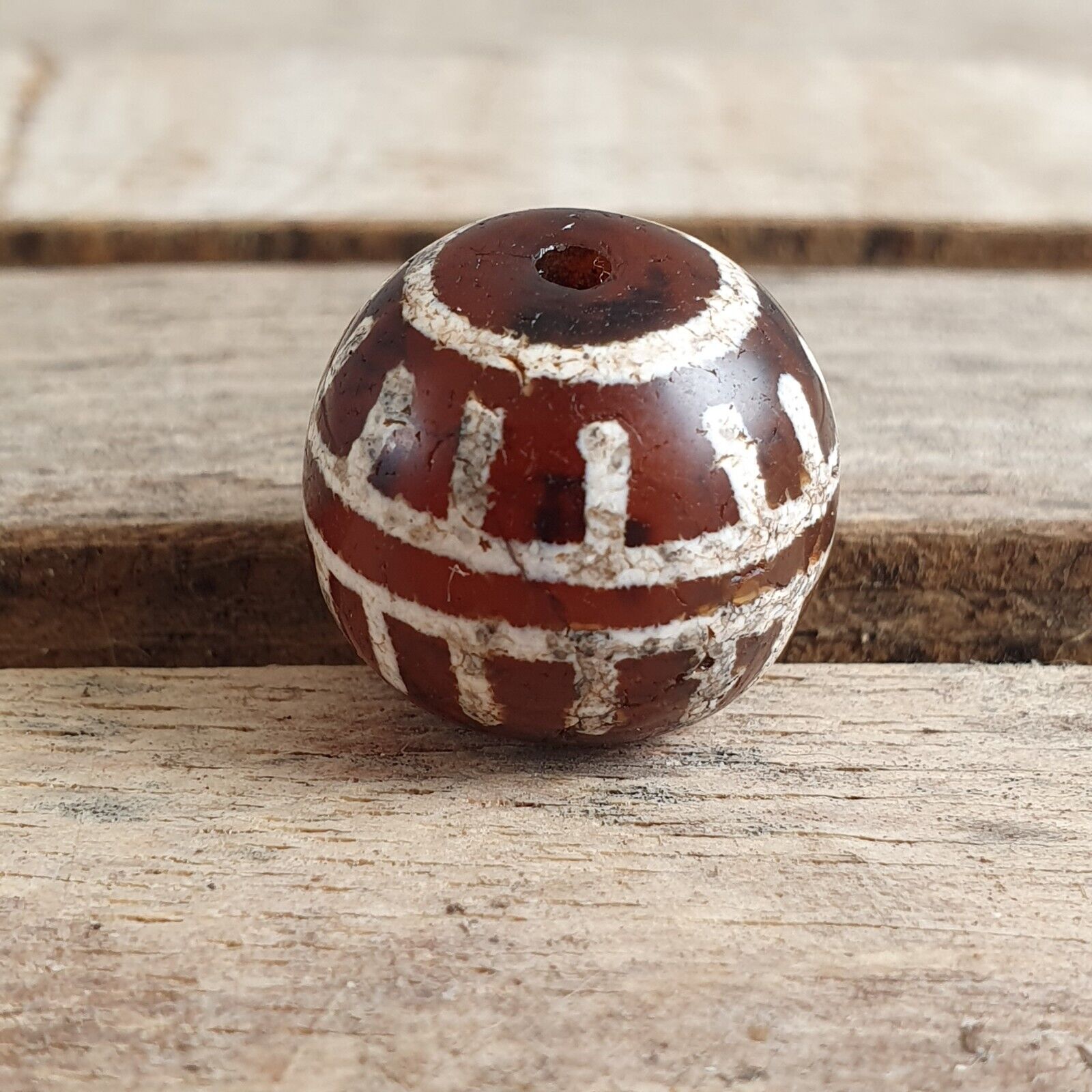 ETA-5 Antique Tibetan Etched Agate Bead Decorated Carnelian Beads