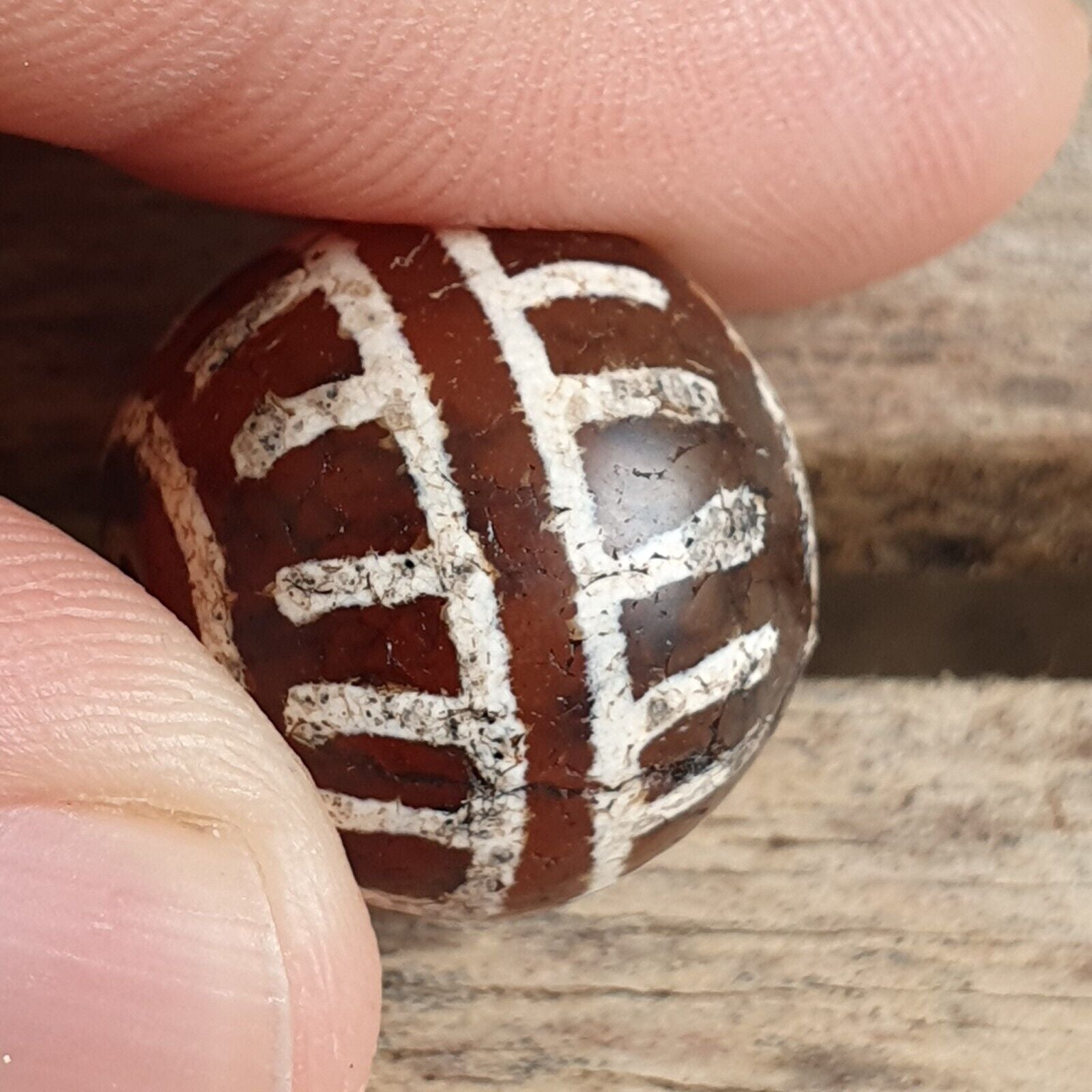 ETA-5 Antique Tibetan Etched Agate Bead Decorated Carnelian Beads