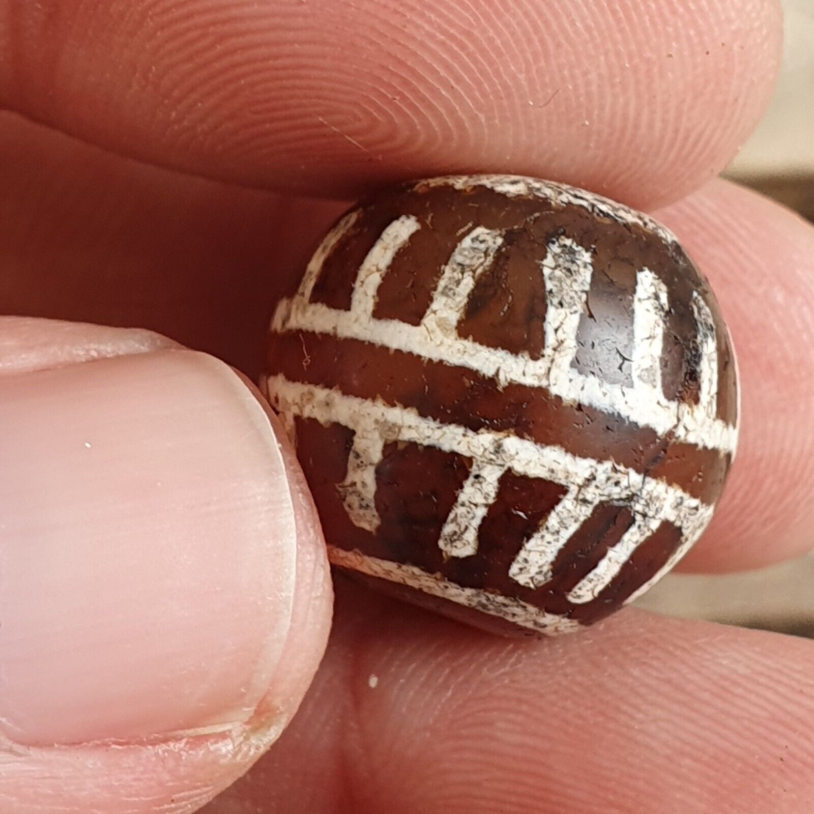 ETA-5 Antique Tibetan Etched Agate Bead Decorated Carnelian Beads