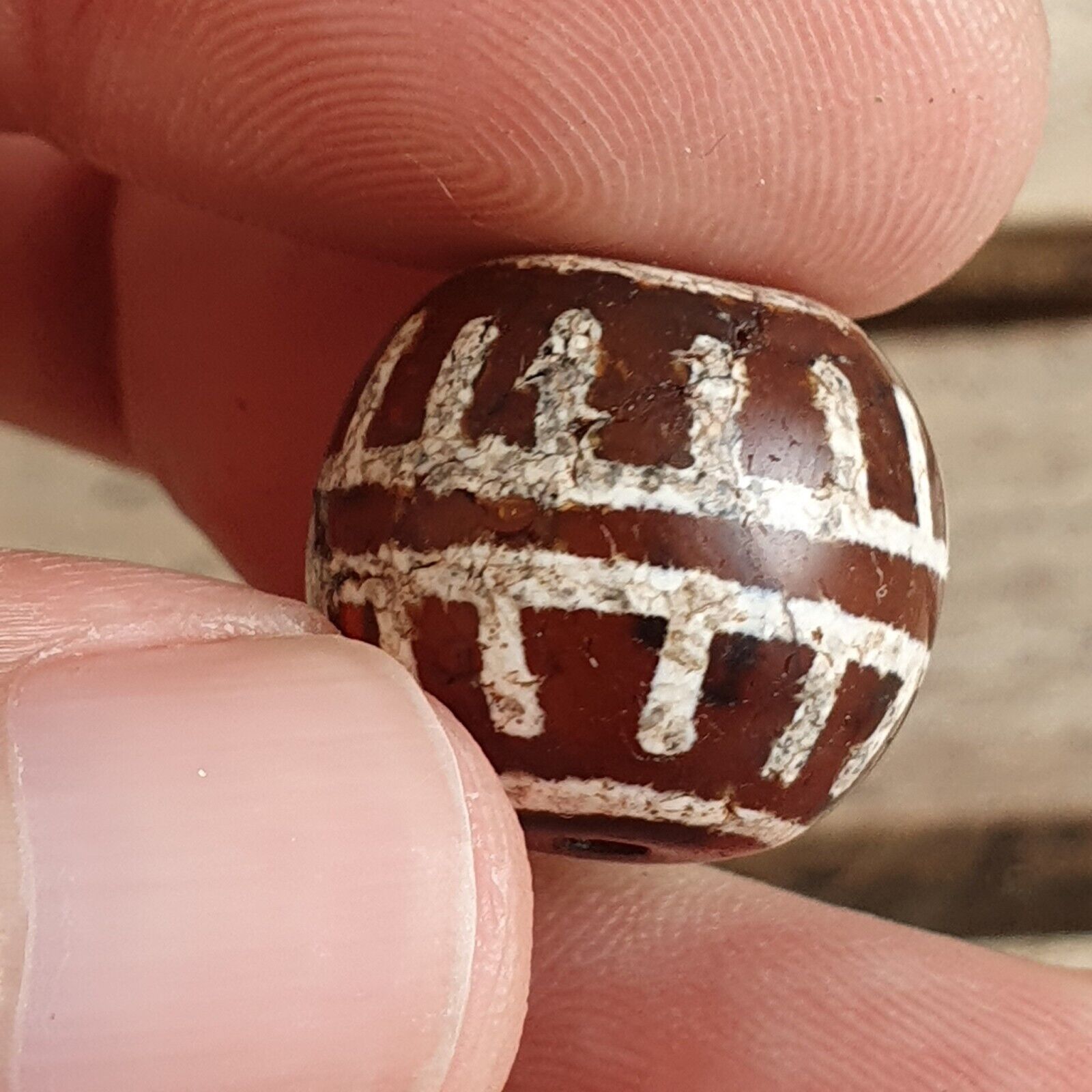 ETA-5 Antique Tibetan Etched Agate Bead Decorated Carnelian Beads