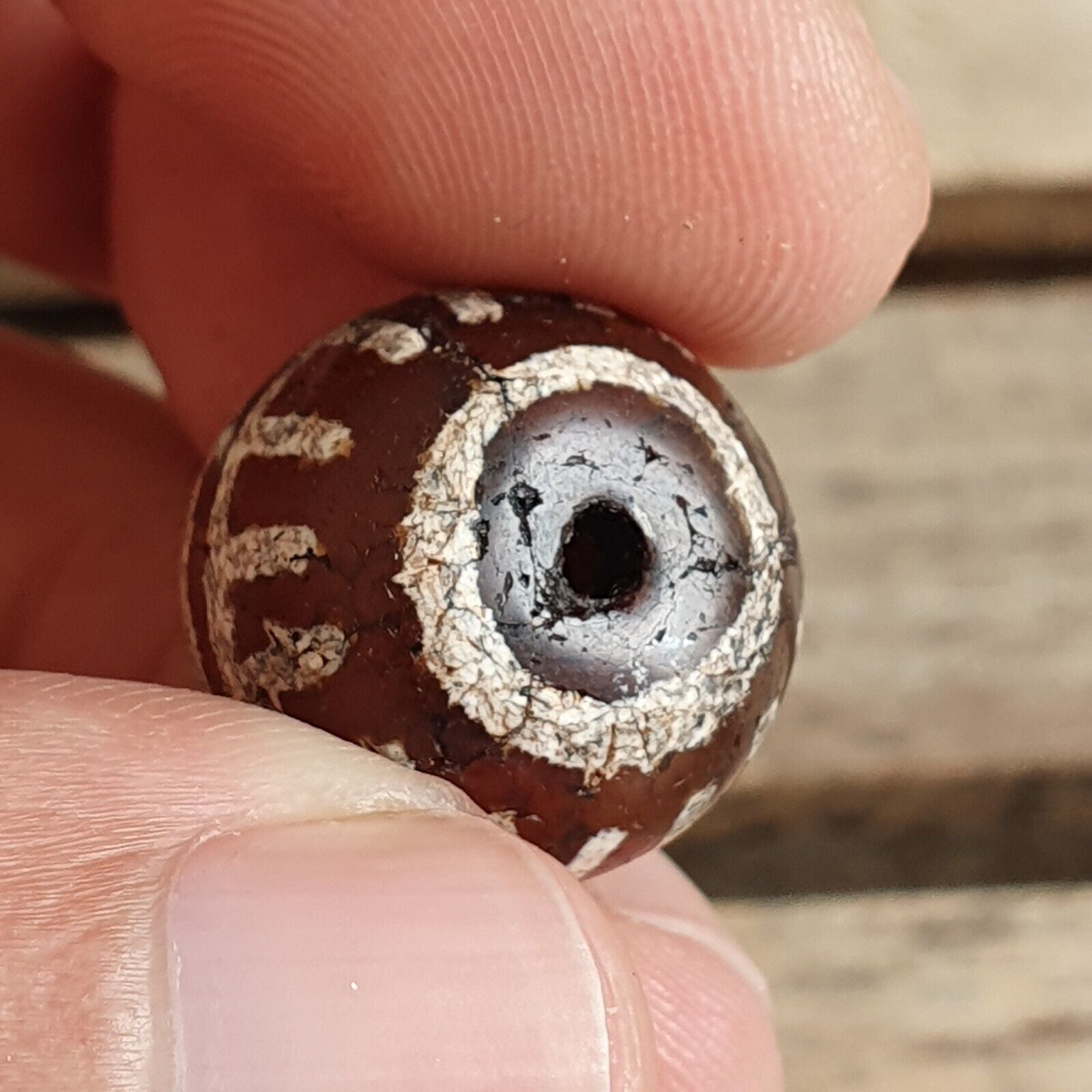 ETA-5 Antique Tibetan Etched Agate Bead Decorated Carnelian Beads