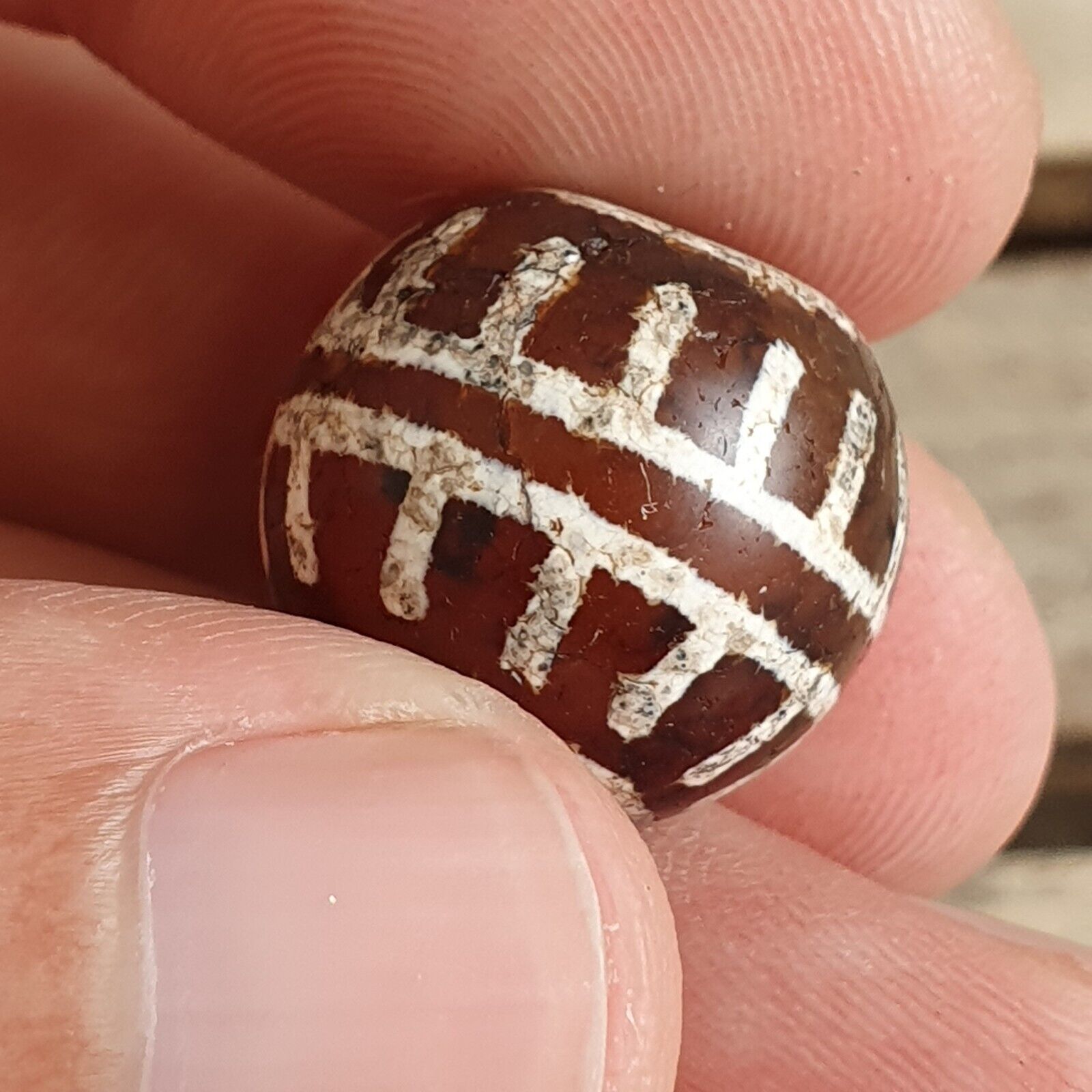 ETA-5 Antique Tibetan Etched Agate Bead Decorated Carnelian Beads
