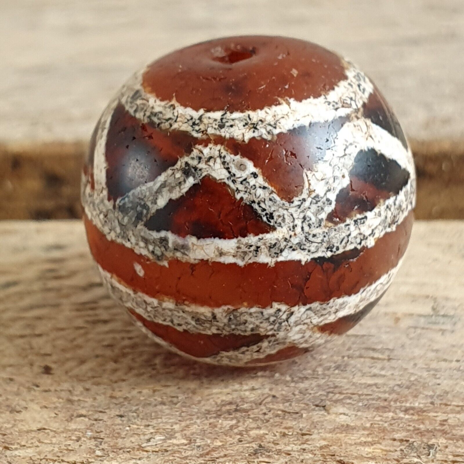 ETA-7 Antique Tibetan Etched Agate Bead Decorated Carnelian Beads