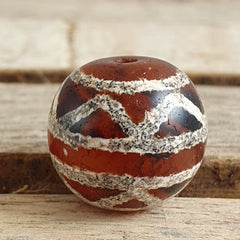 ETA-7 Antique Tibetan Etched Agate Bead Decorated Carnelian Beads