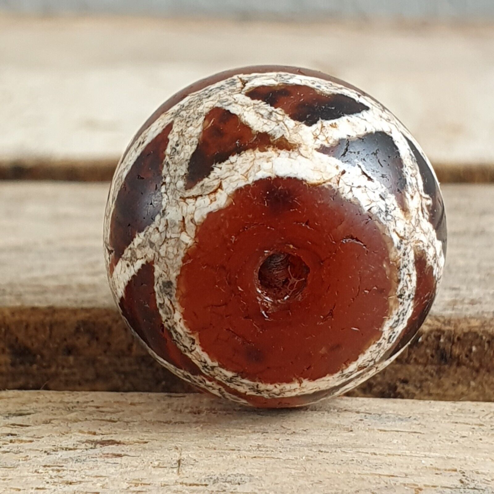ETA-7 Antique Tibetan Etched Agate Bead Decorated Carnelian Beads