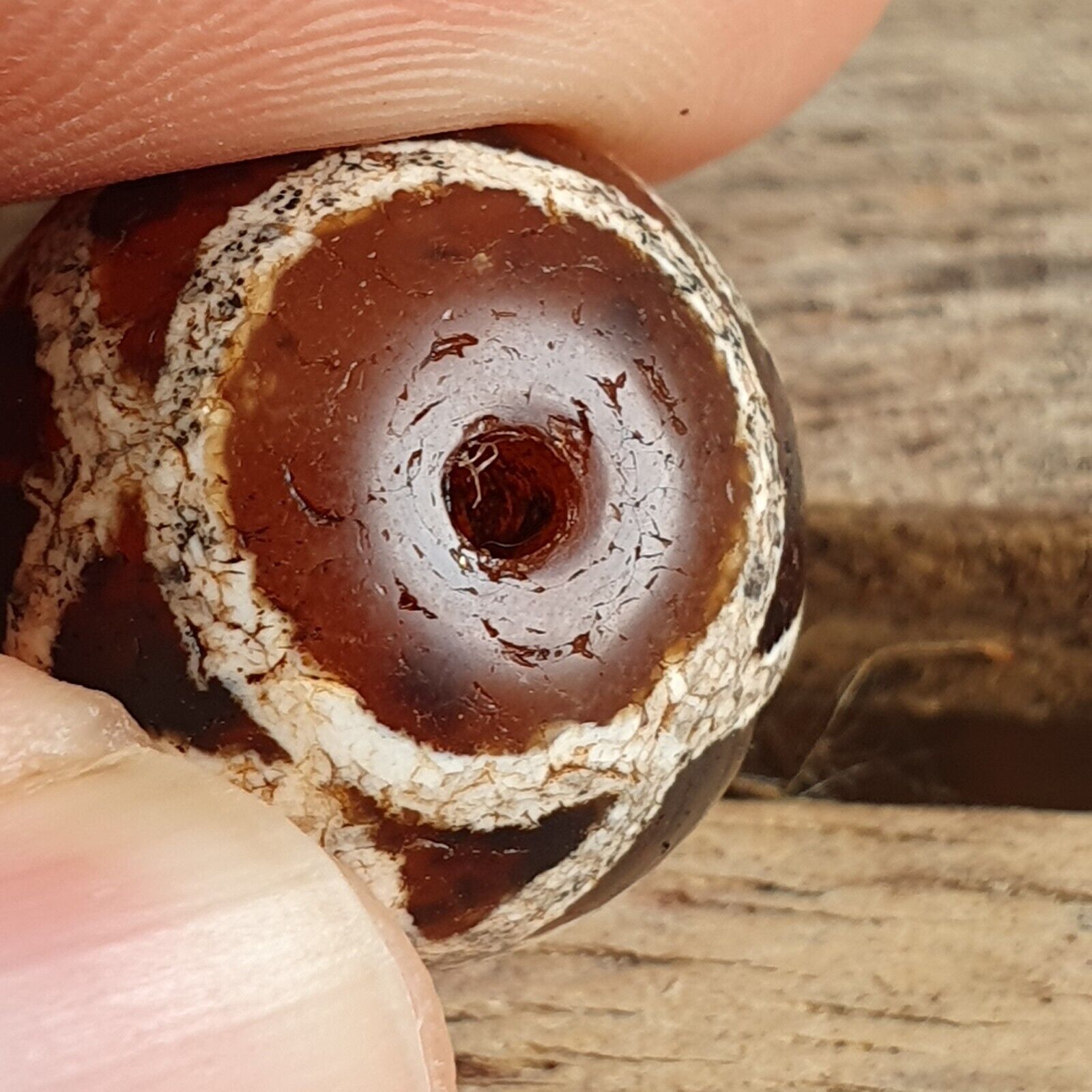 ETA-7 Antique Tibetan Etched Agate Bead Decorated Carnelian Beads