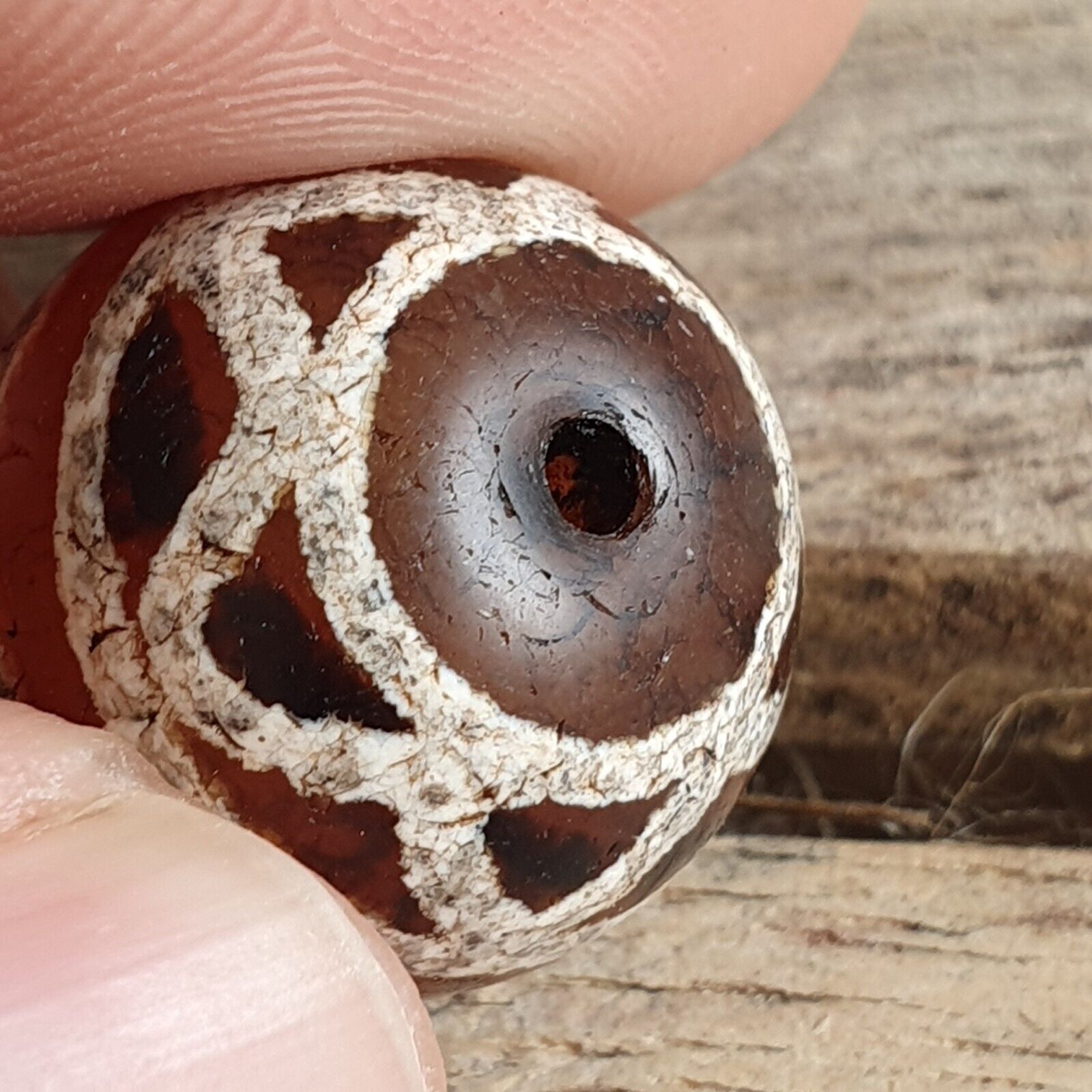 ETA-7 Antique Tibetan Etched Agate Bead Decorated Carnelian Beads