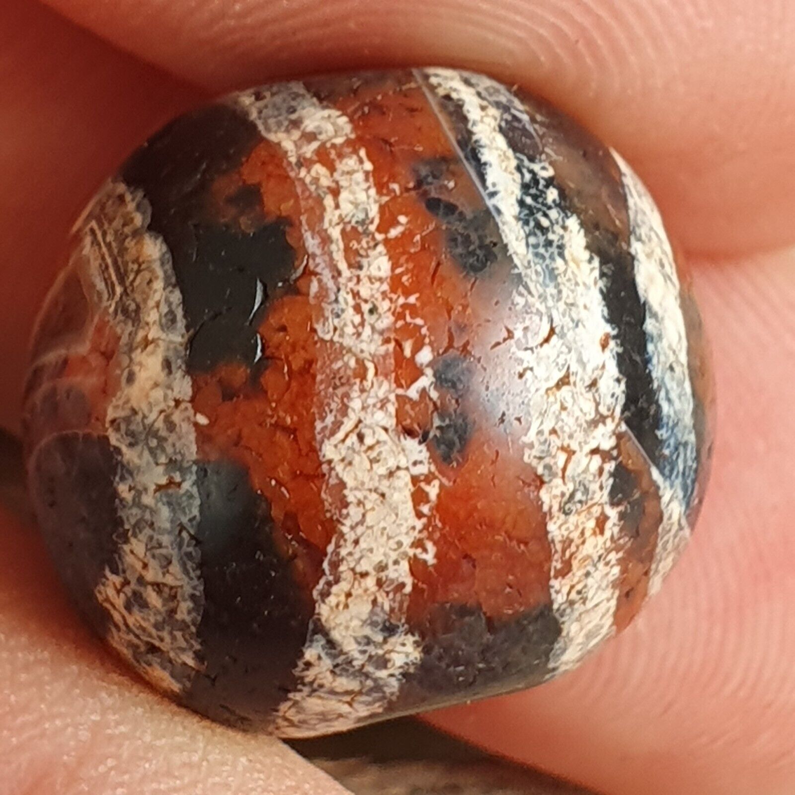 ETA-6 Antique Tibetan Etched Agate Bead Decorated Carnelian Beads