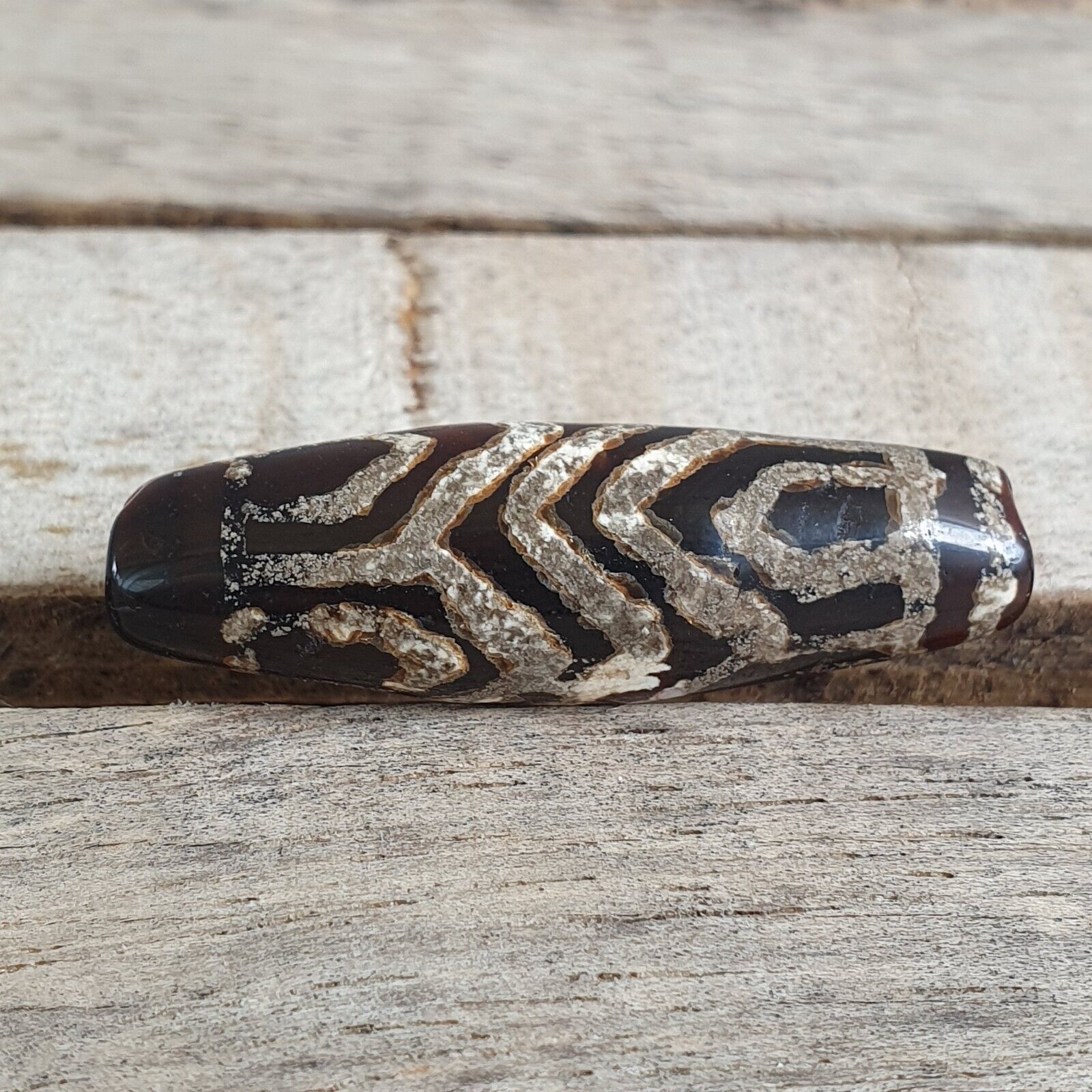 HIMALAYAN Indo Tibetan Central Asian Etched Agate beads Decorated bead BDET 1