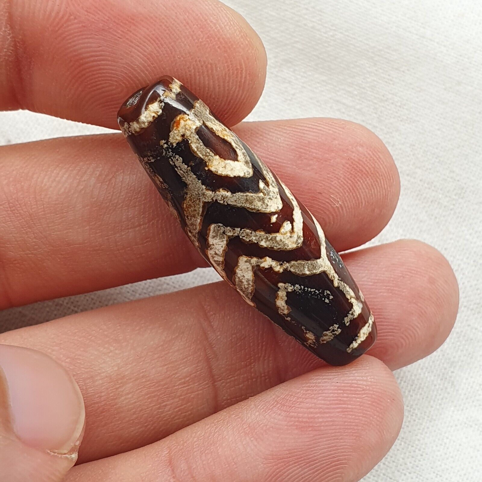 HIMALAYAN Indo Tibetan Central Asian Etched Agate beads Decorated bead BDET 1
