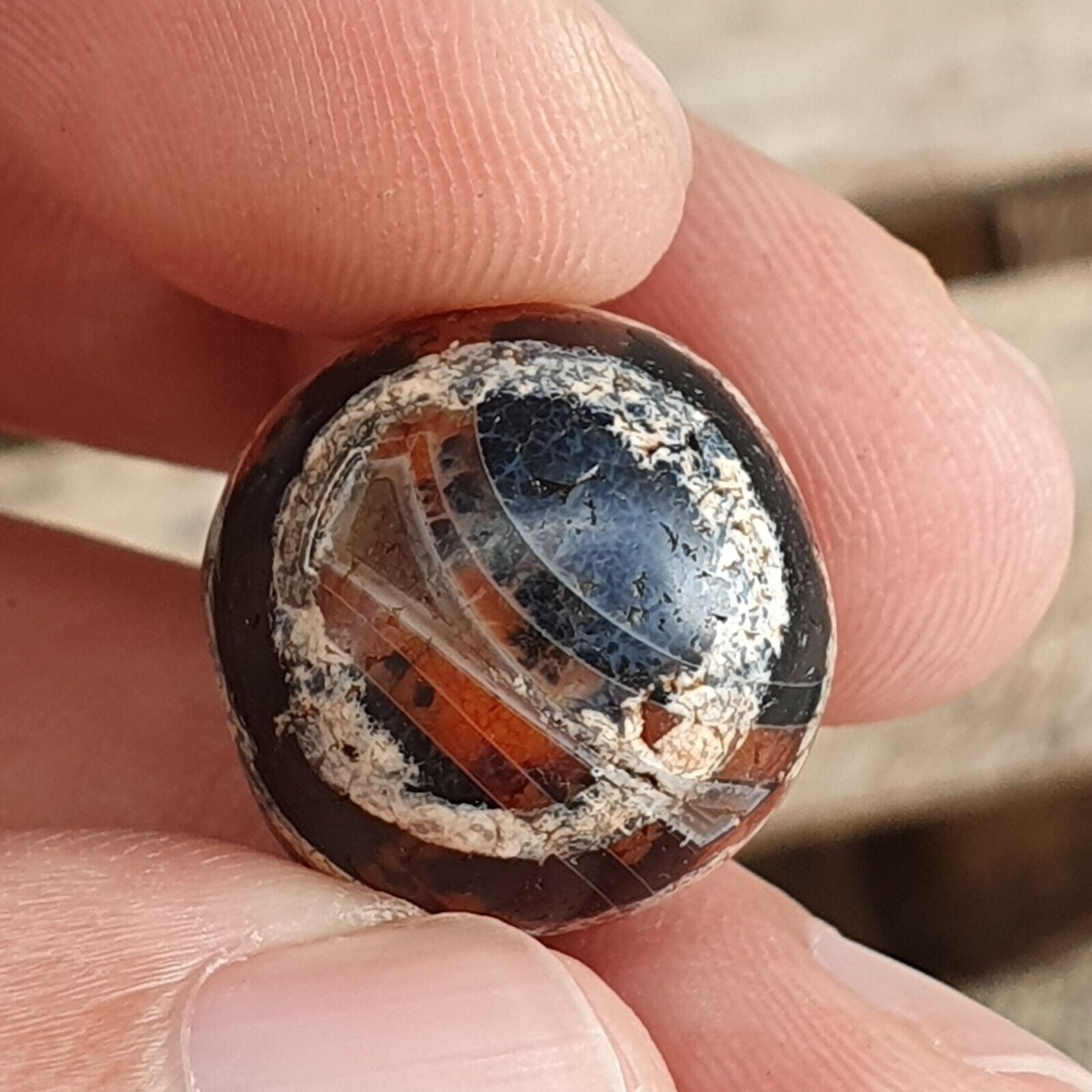 ETA-6 Antique Tibetan Etched Agate Bead Decorated Carnelian Beads