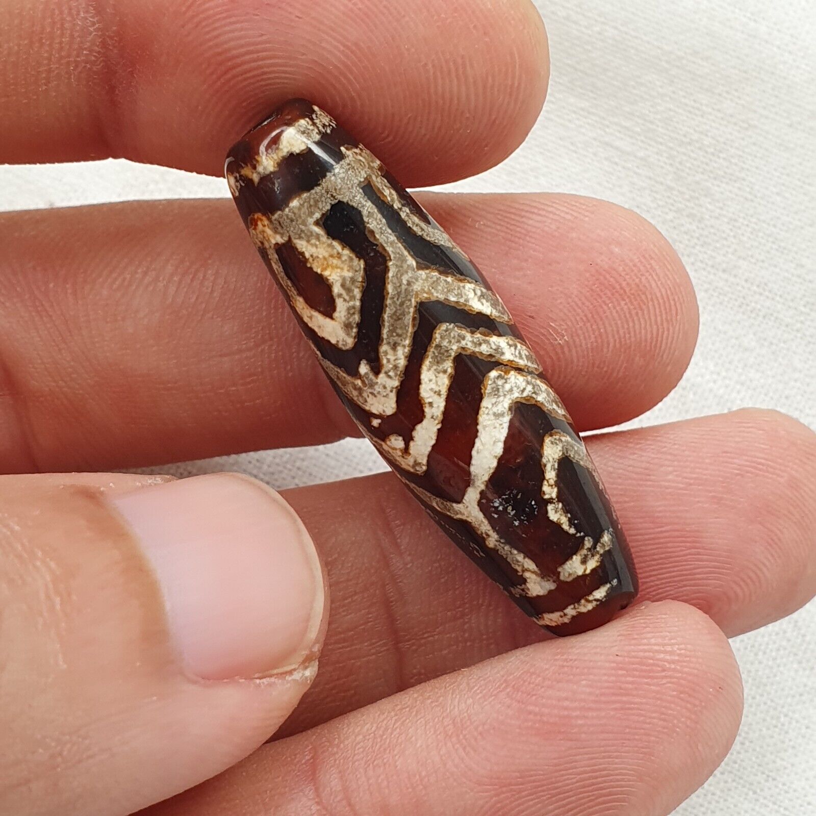HIMALAYAN Indo Tibetan Central Asian Etched Agate beads Decorated bead BDET 1