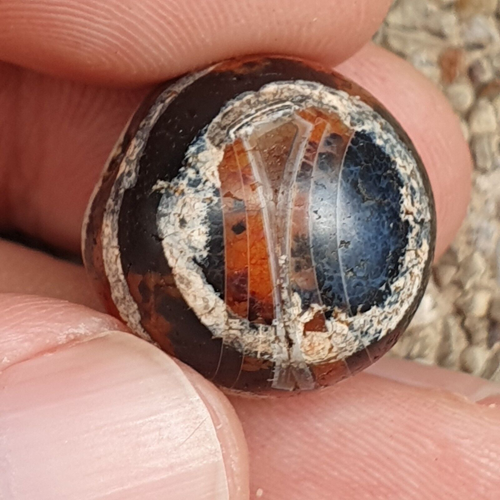 ETA-6 Antique Tibetan Etched Agate Bead Decorated Carnelian Beads