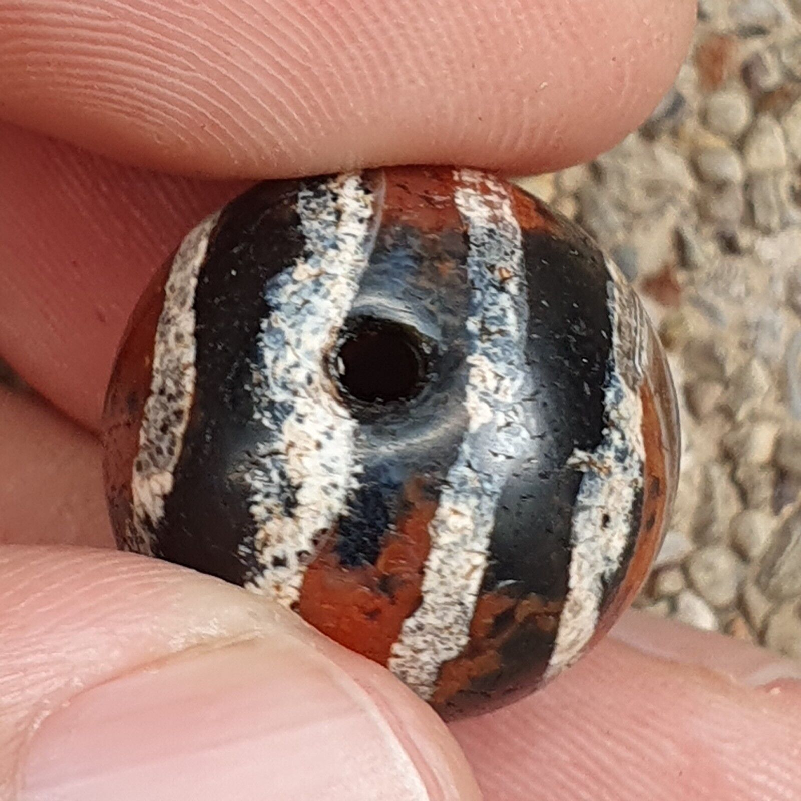 ETA-6 Antique Tibetan Etched Agate Bead Decorated Carnelian Beads