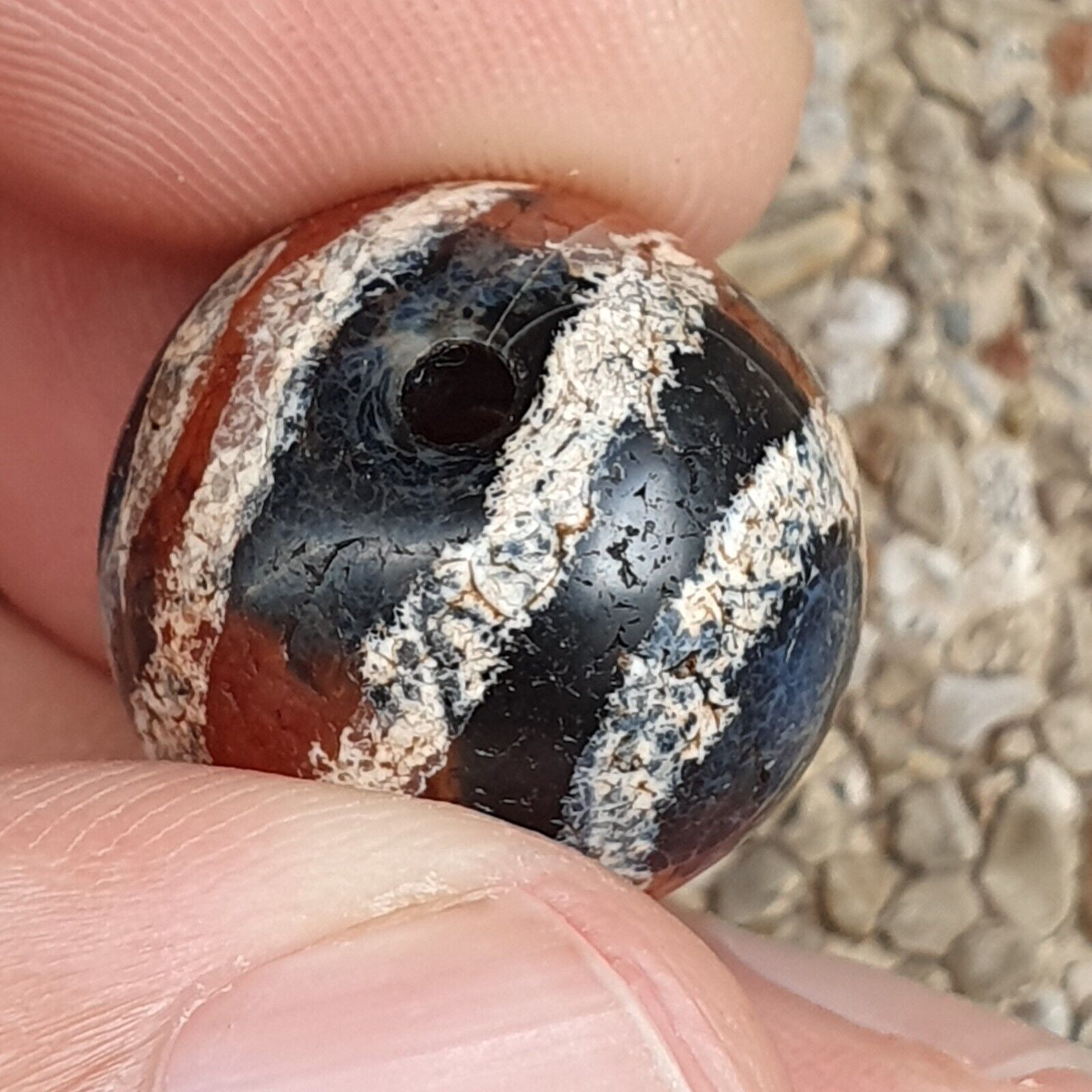 ETA-6 Antique Tibetan Etched Agate Bead Decorated Carnelian Beads