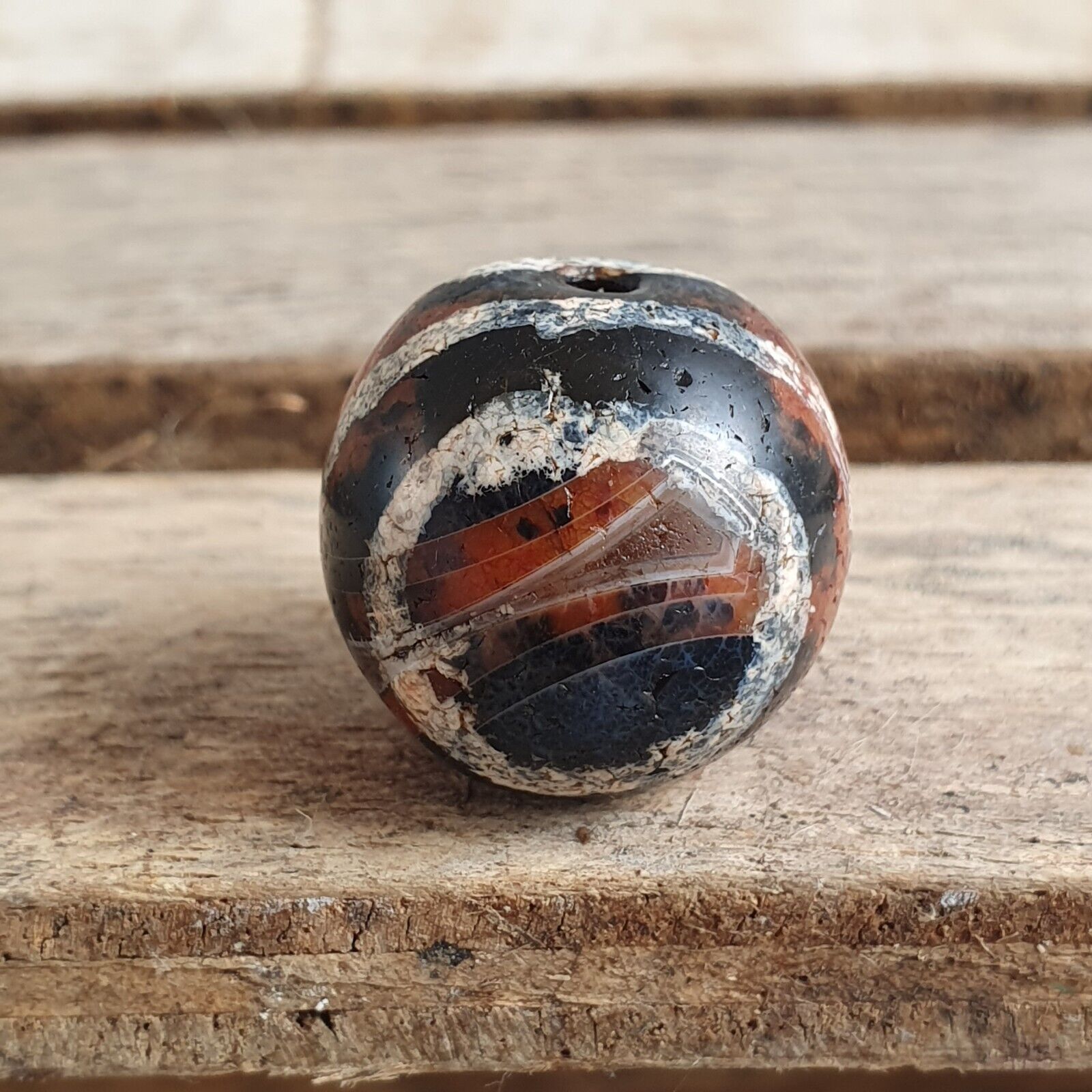ETA-6 Antique Tibetan Etched Agate Bead Decorated Carnelian Beads