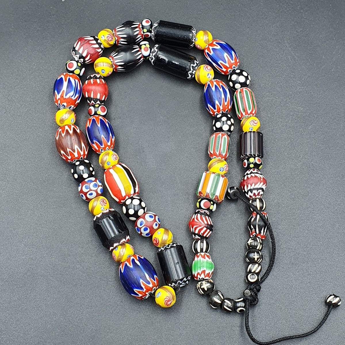 Vintage Venetian Style beads Old Chevrons and Skunk Beads Necklace