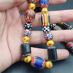 Vintage Venetian Style beads Old Chevrons and Skunk Beads Necklace