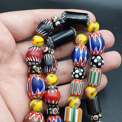 Vintage Venetian Style beads Old Chevrons and Skunk Beads Necklace