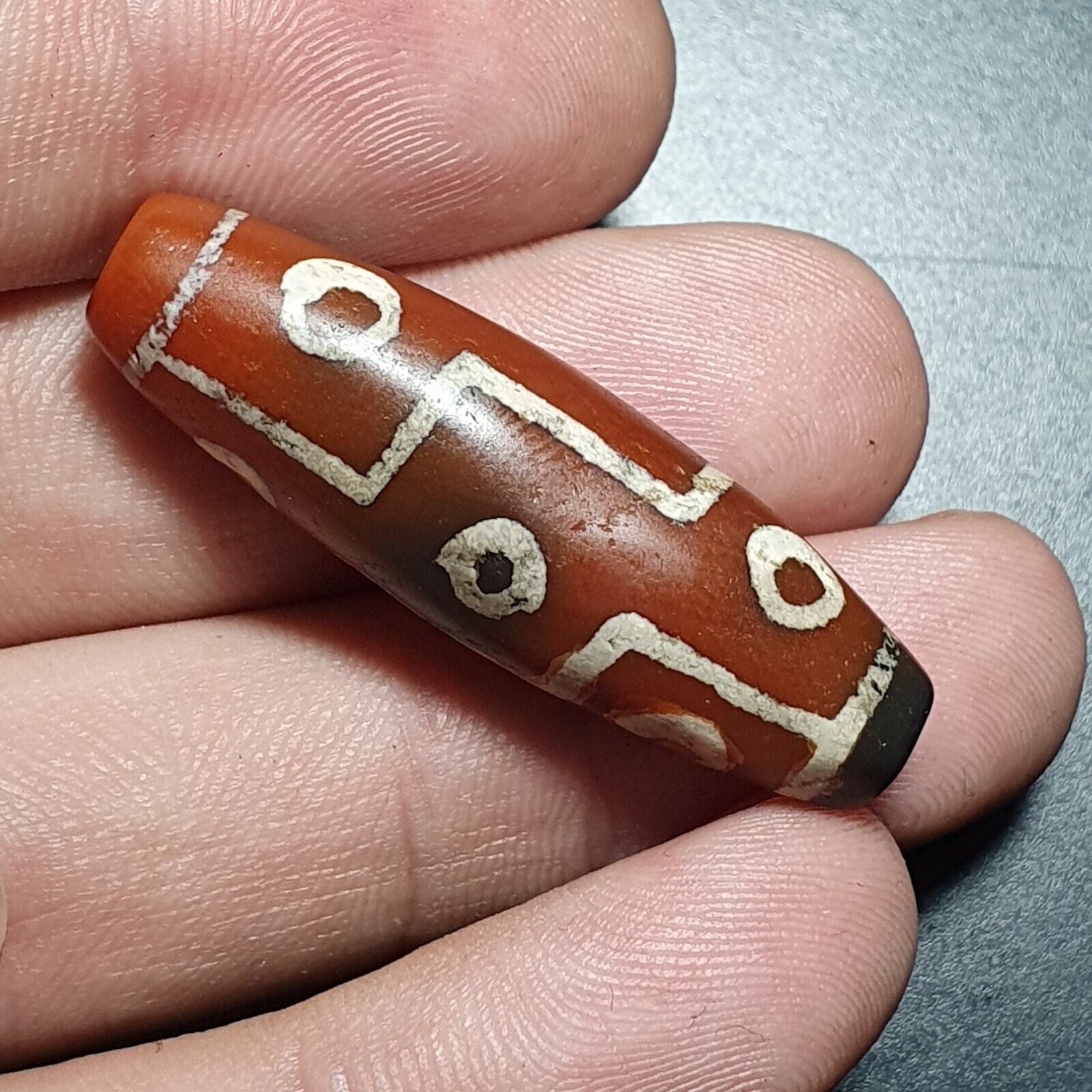 Antique HIMALAYAN Nepalese Tibetan Central Asian Etched Agate bead 9 EYES bead