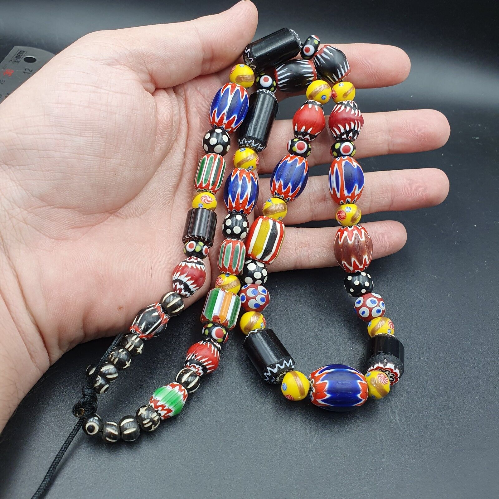 Vintage Venetian Style beads Old Chevrons and Skunk Beads Necklace