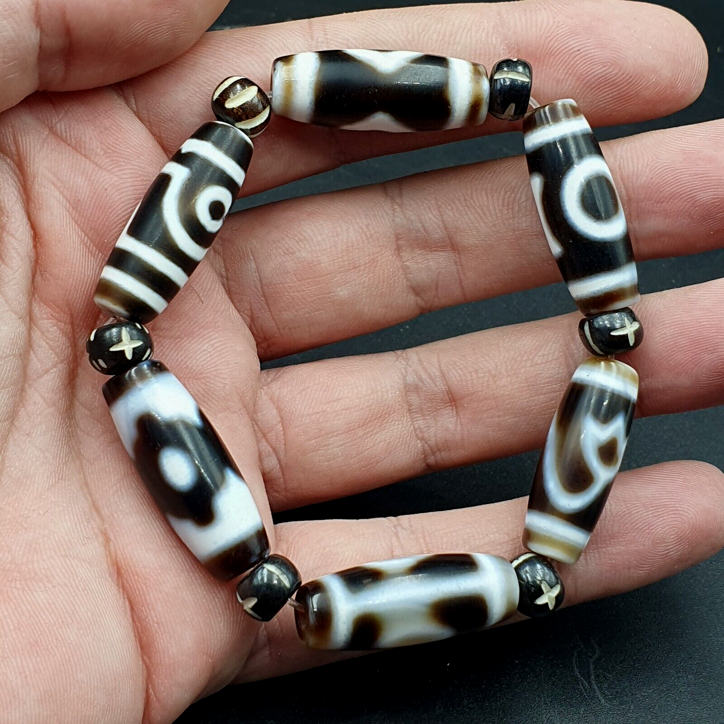 LOT 6 AugenPERLEN Tibetische Dzi-Perle altes Amulett Achat Tibet Gzi-Armband