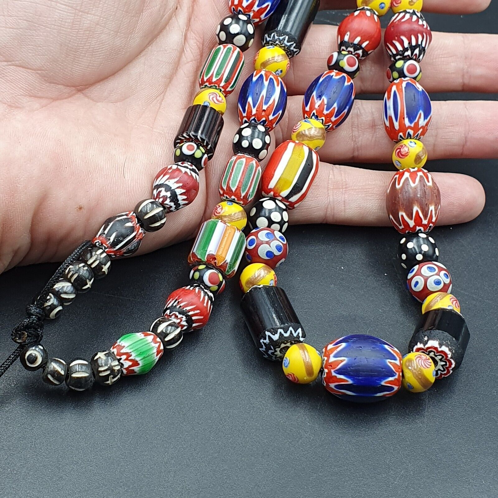 Vintage Venetian Style beads Old Chevrons and Skunk Beads Necklace
