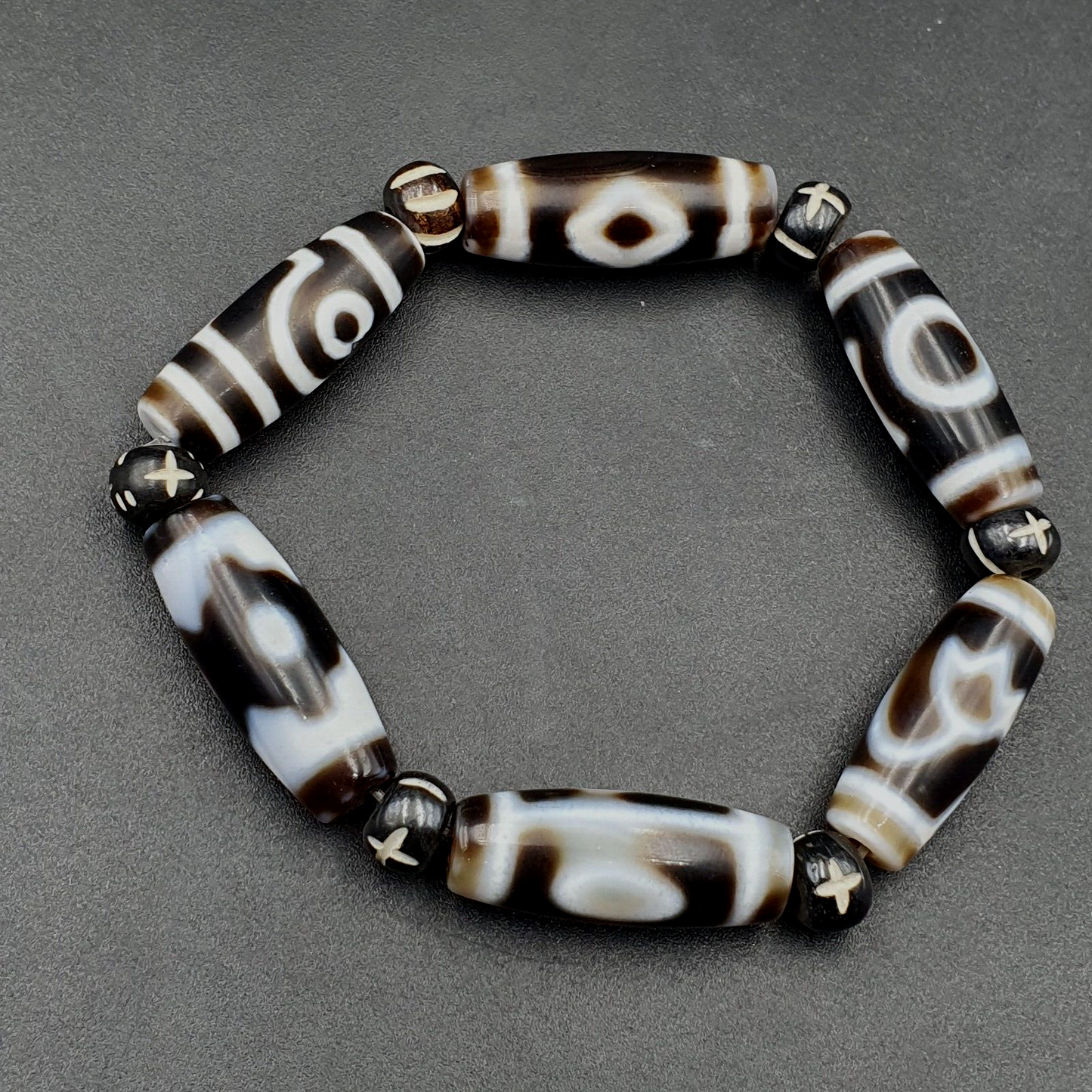 LOT 6 AugenPERLEN Tibetische Dzi-Perle altes Amulett Achat Tibet Gzi-Armband