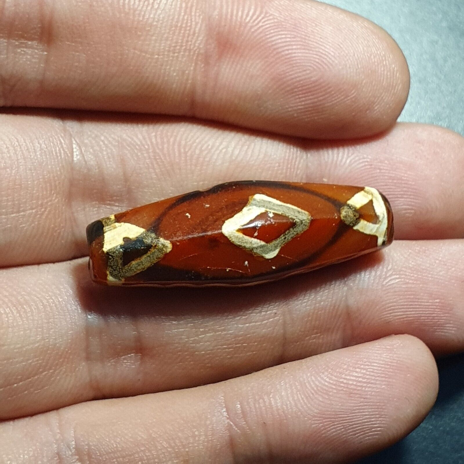 BDET #3 HIMALAYAN Indo Tibetan Central Asian Etched Agate beads Decorated bead