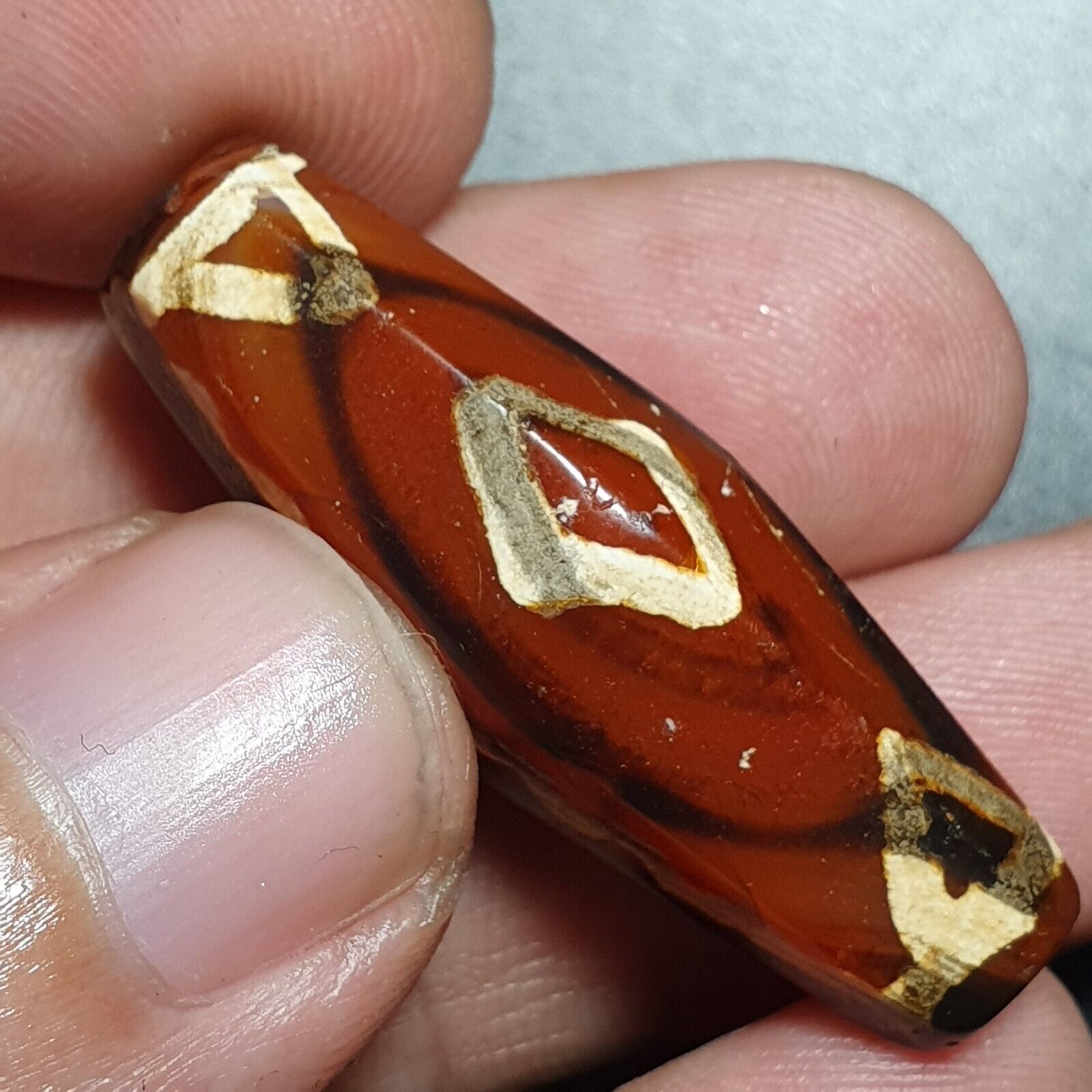 BDET #3 HIMALAYAN Indo Tibetan Central Asian Etched Agate beads Decorated bead