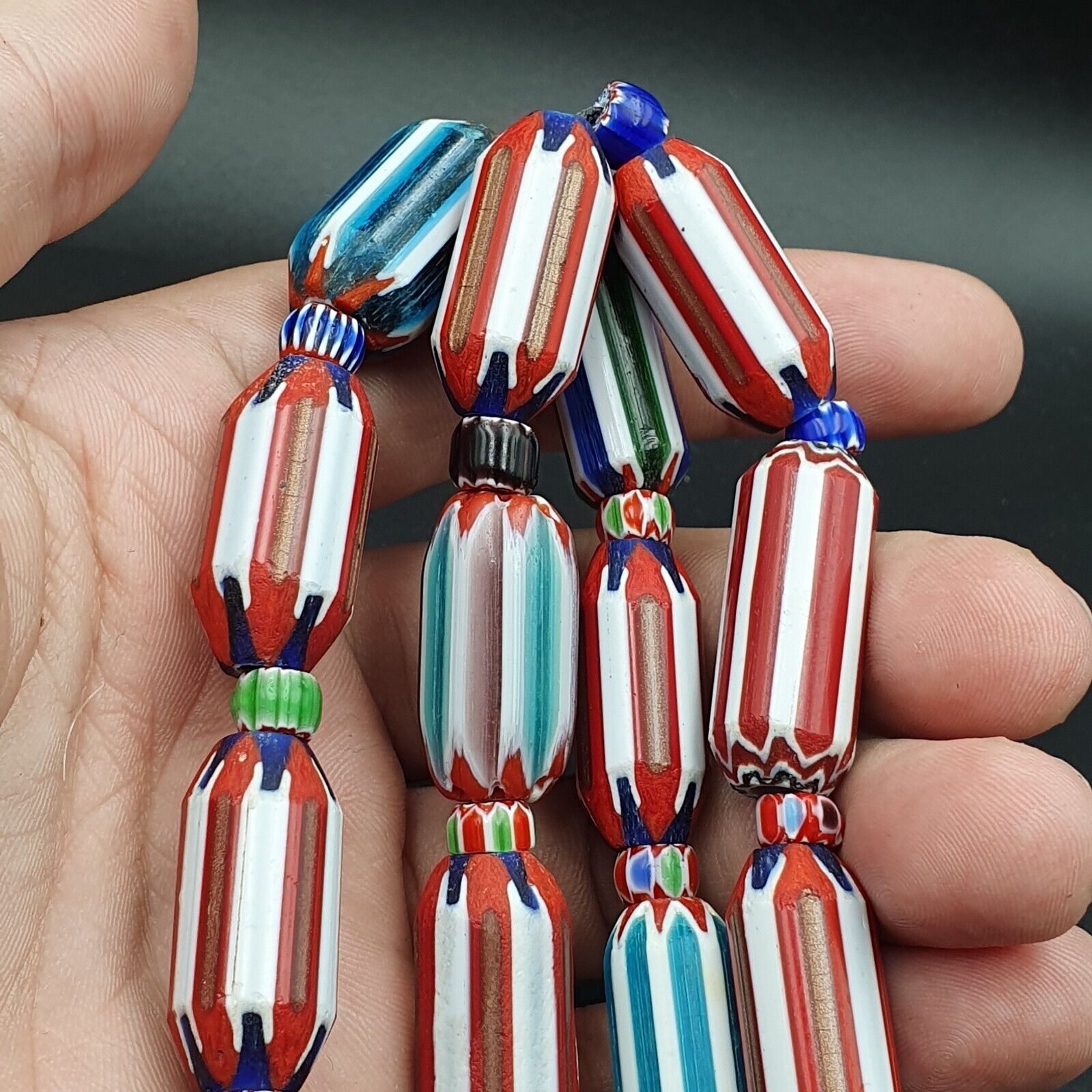 Vintage Venetian Style beads Old Chevrons Beads Necklace