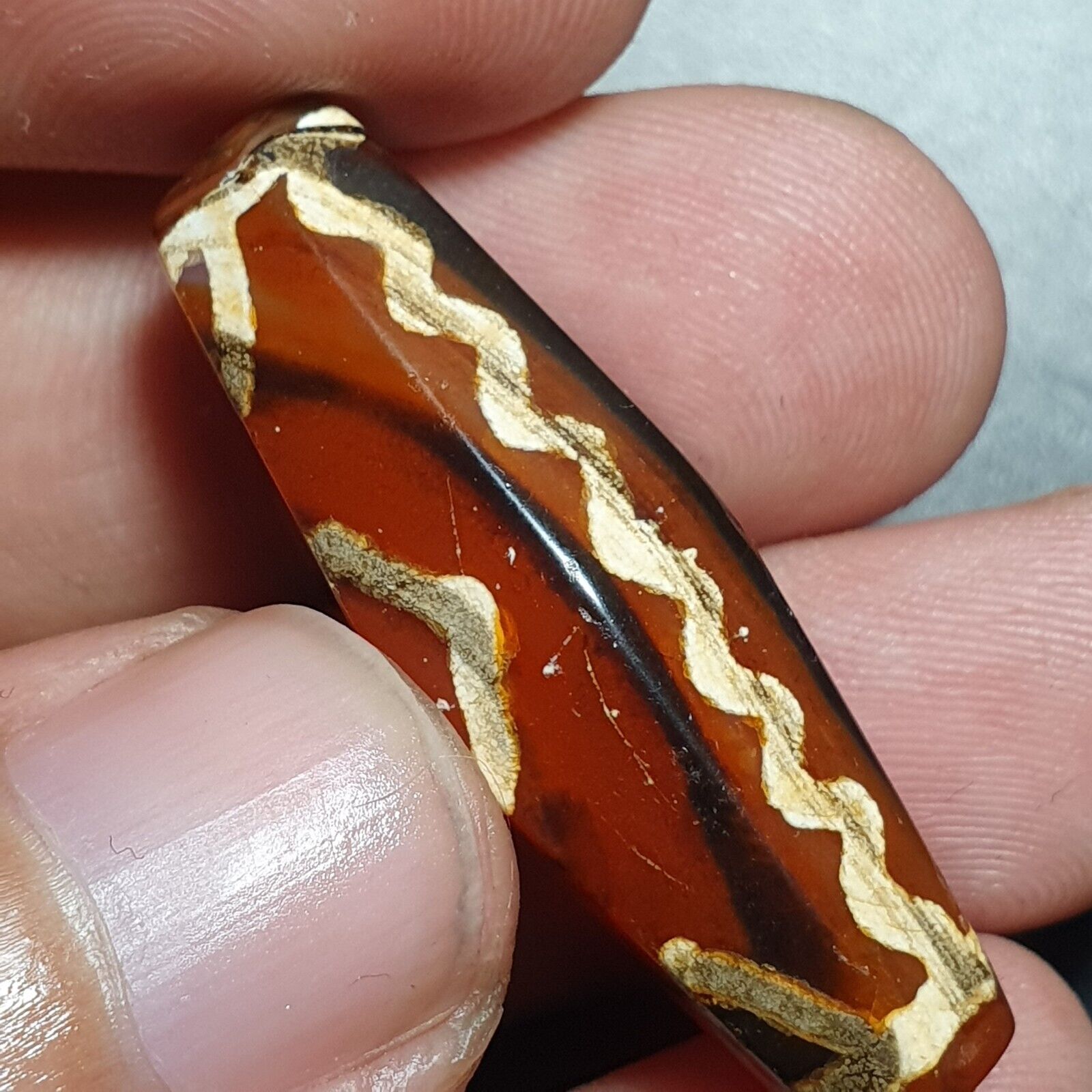 BDET #3 HIMALAYAN Indo Tibetan Central Asian Etched Agate beads Decorated bead