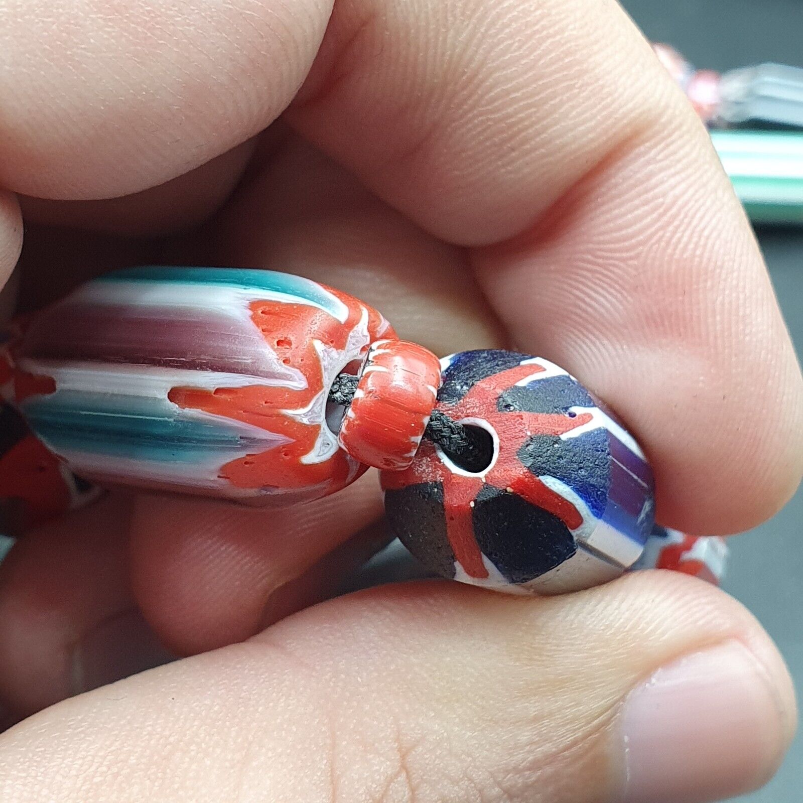 Vintage Venetian Style beads Old Chevrons Beads Necklace