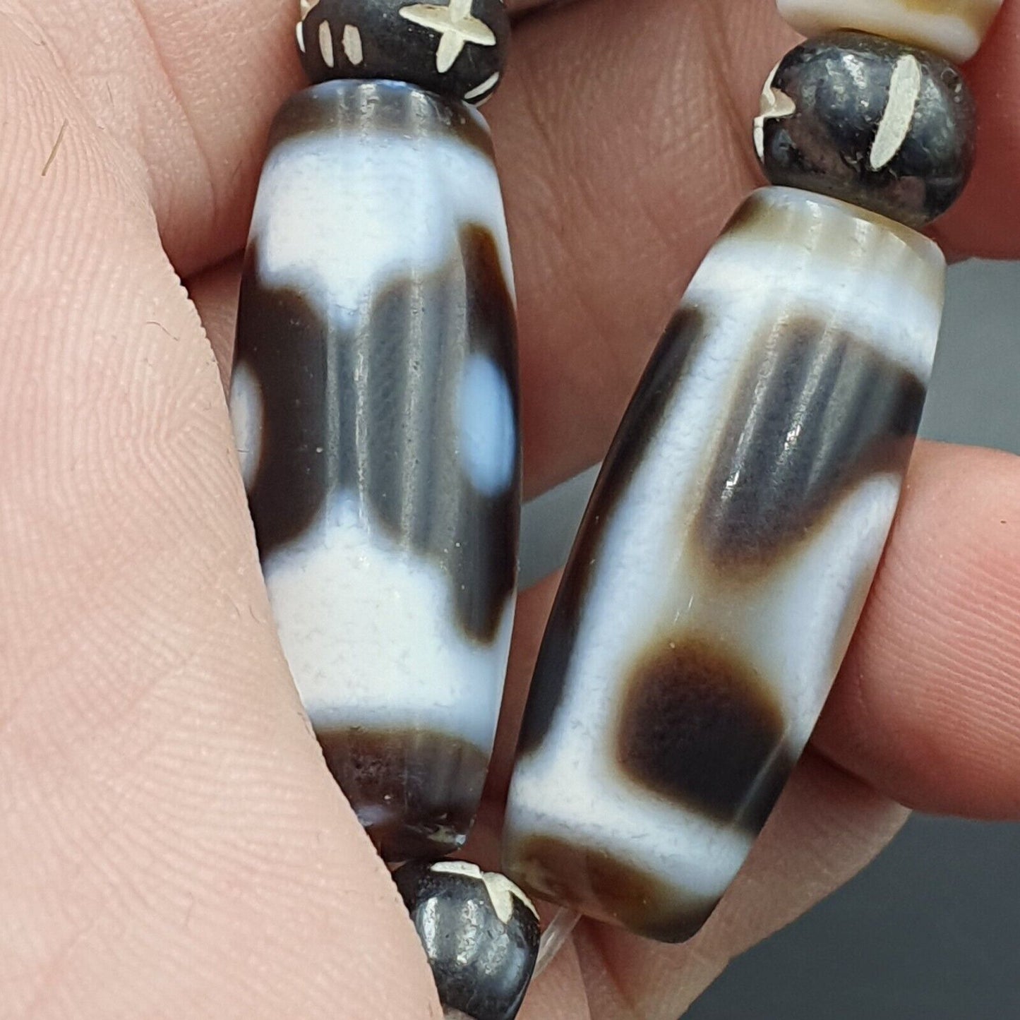 LOT 6 AugenPERLEN Tibetische Dzi-Perle altes Amulett Achat Tibet Gzi-Armband