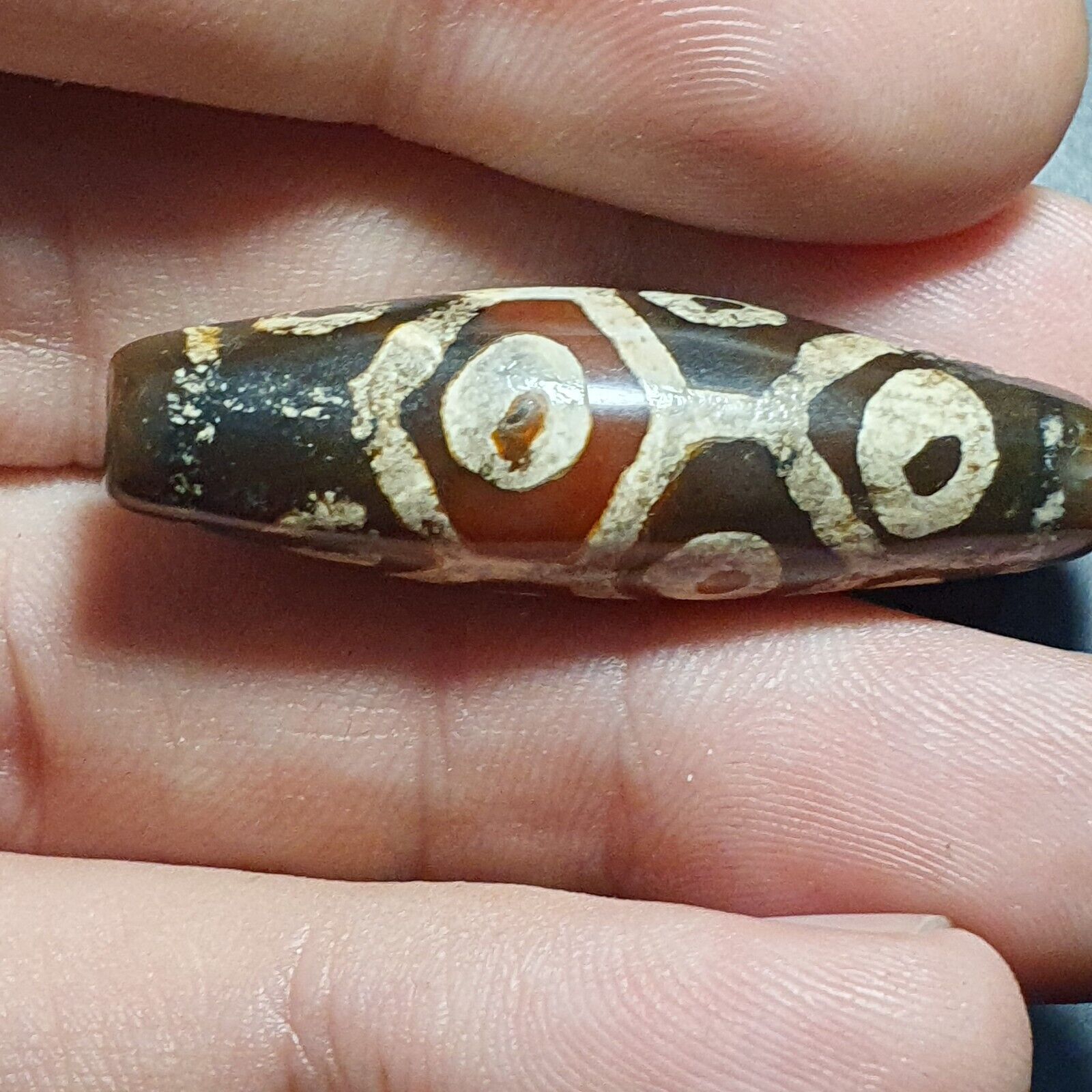 BDET #4 HIMALAYAN Indo Tibetan Central Asian Etched Agate beads Decorated bead